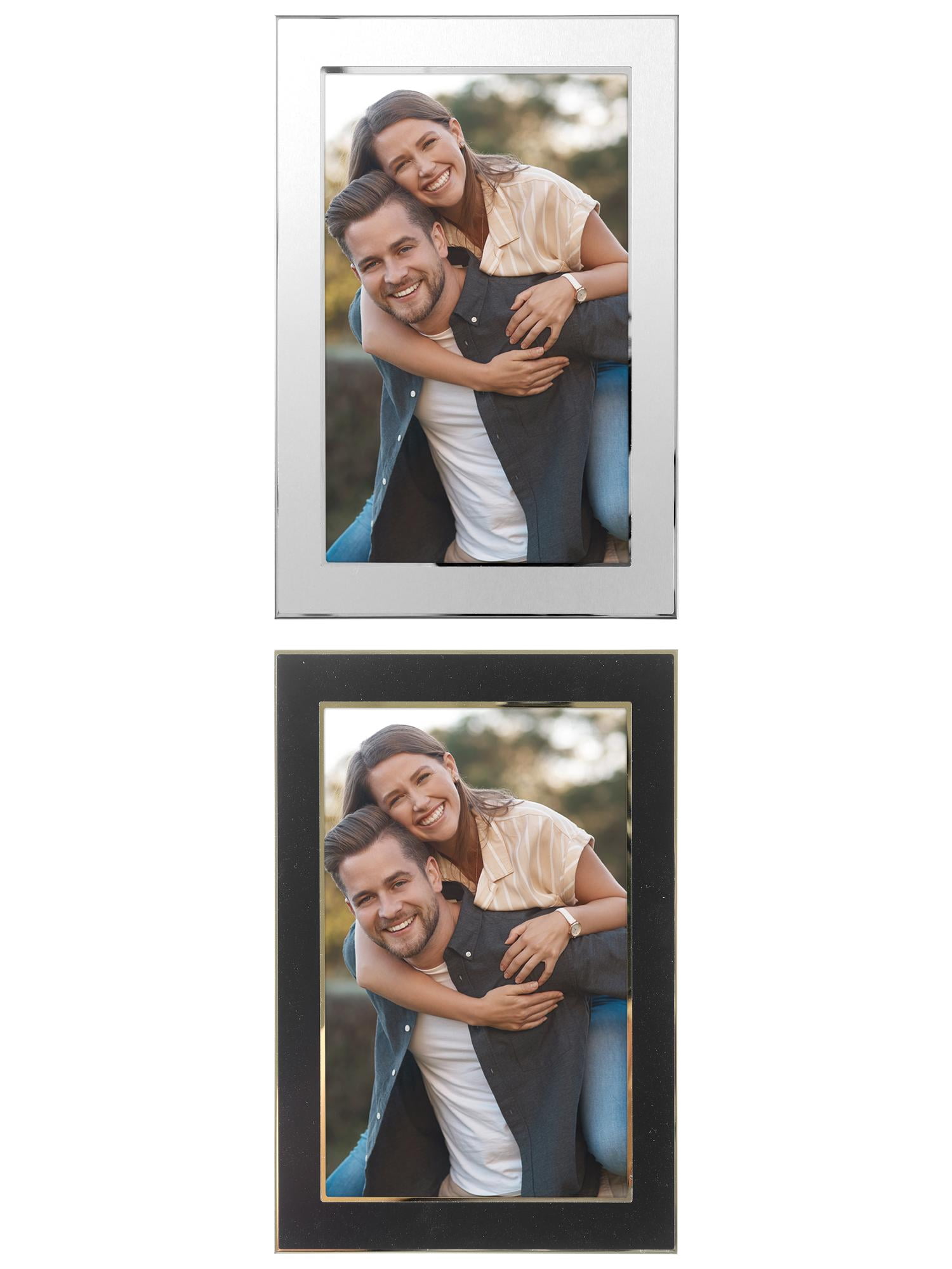 Unique Bargains Modern Picture Frame Brushed Aluminum Metal Photo Frame Gold 5x7 Silver/Black 4x6
