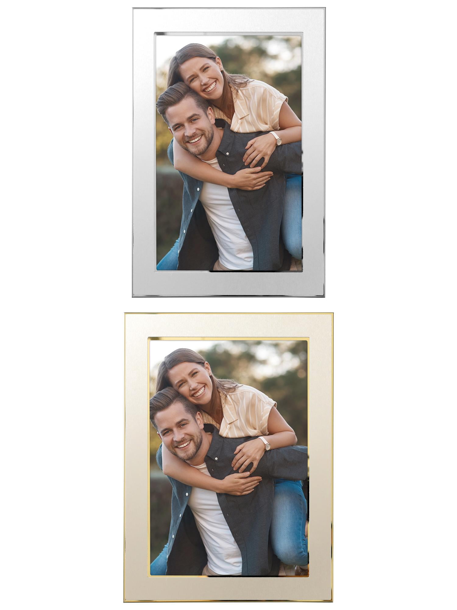 Unique Bargains Modern Picture Frame Brushed Aluminum Metal Photo Frame Gold 5x7 Silver/Gold 4x6