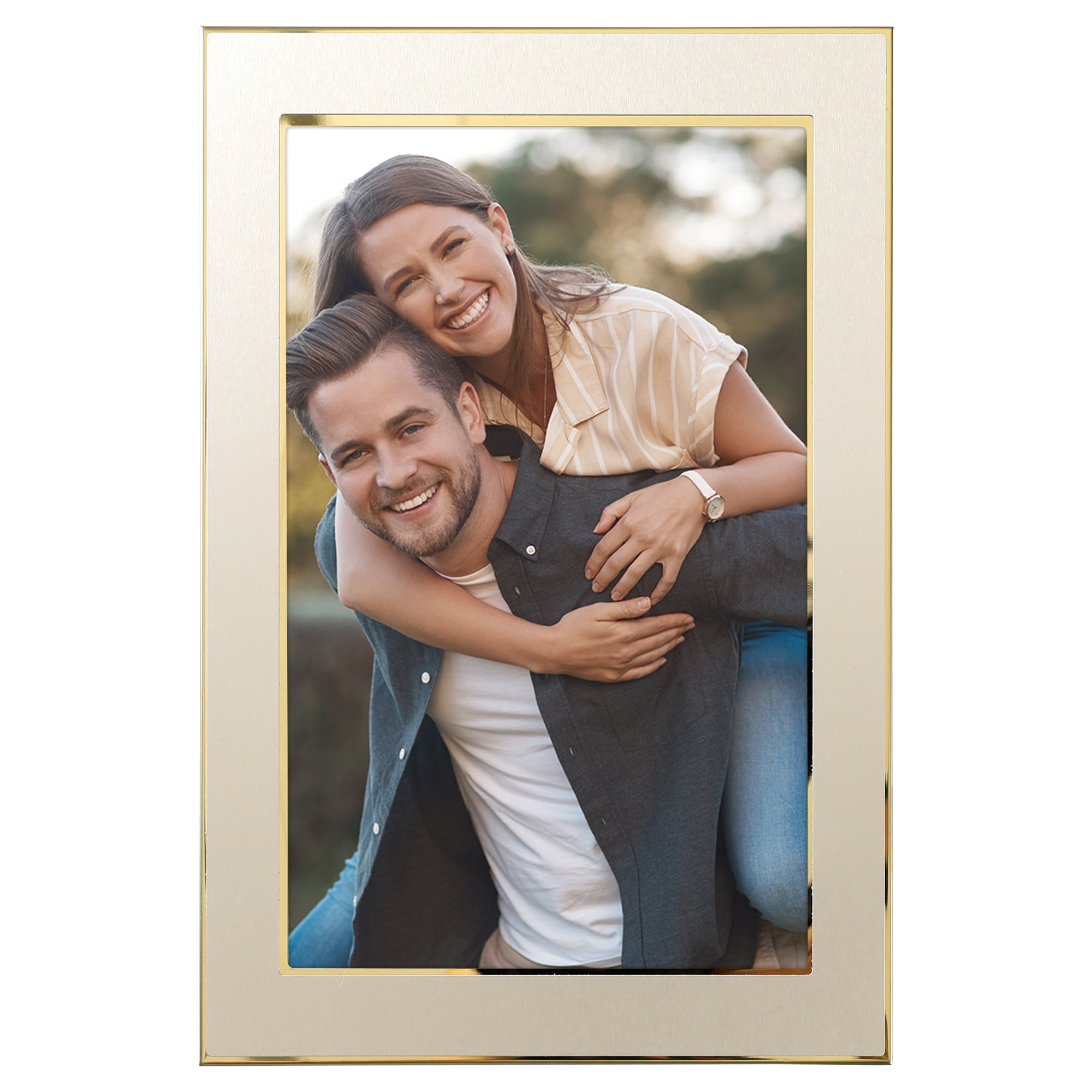 Unique Bargains Modern Picture Frame Brushed Aluminum Metal Photo Frame Gold 5x7