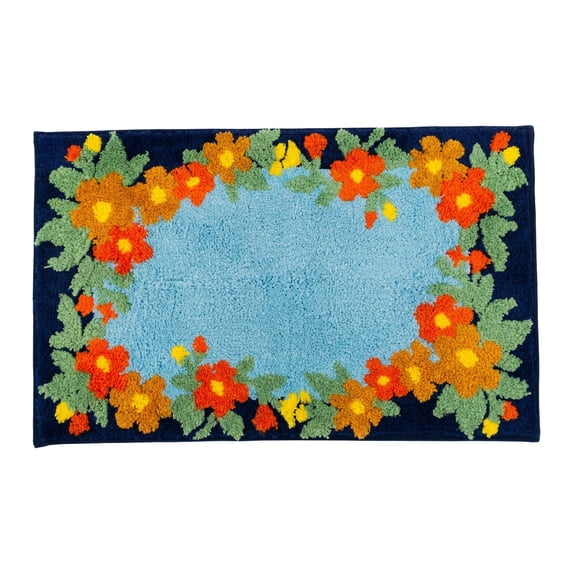 Unique Bargains Modern Printed Soft Absorbent Shaggy Bath Mat Non Slip Blue 32" x 20"