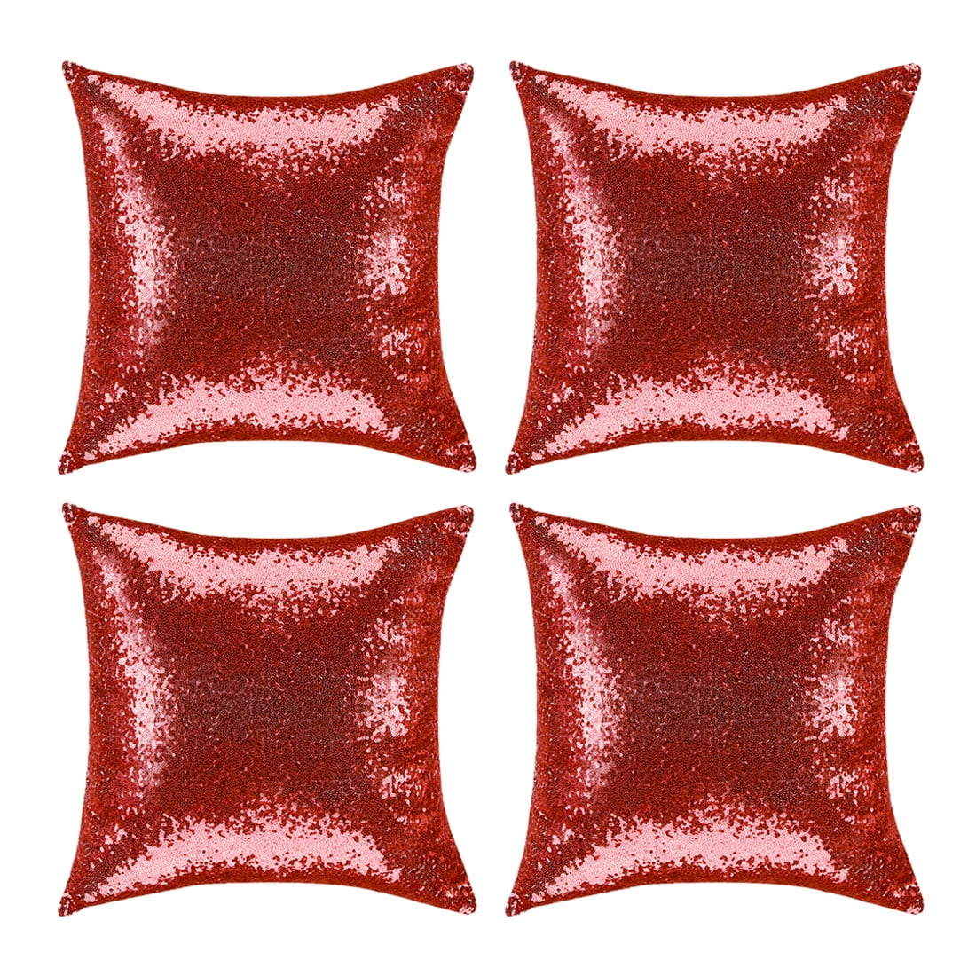 Unique Bargains 4Pcs Glitter Sequins Throw Pillow Covers 18" x 18" Red