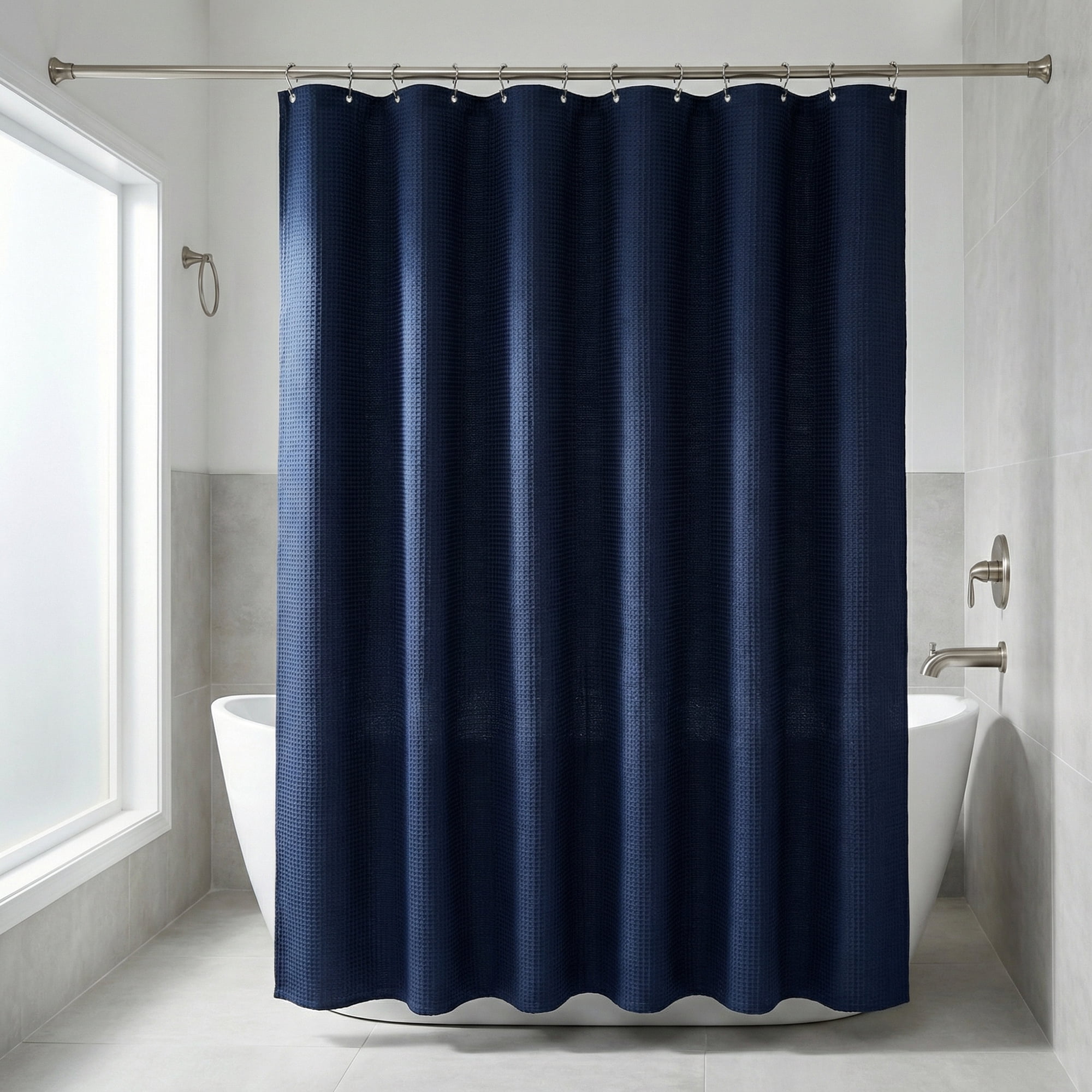 Unique Bargains Modern Waffle Weave Shower Curtain with 12 Hooks Indigo 71"W x 71"L
