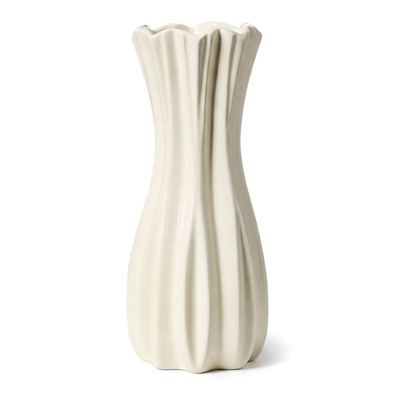 Unique Bargains Modern White Ceramic Vase Cream Yellow 3.5"L x 3.5"W x 7.9"H