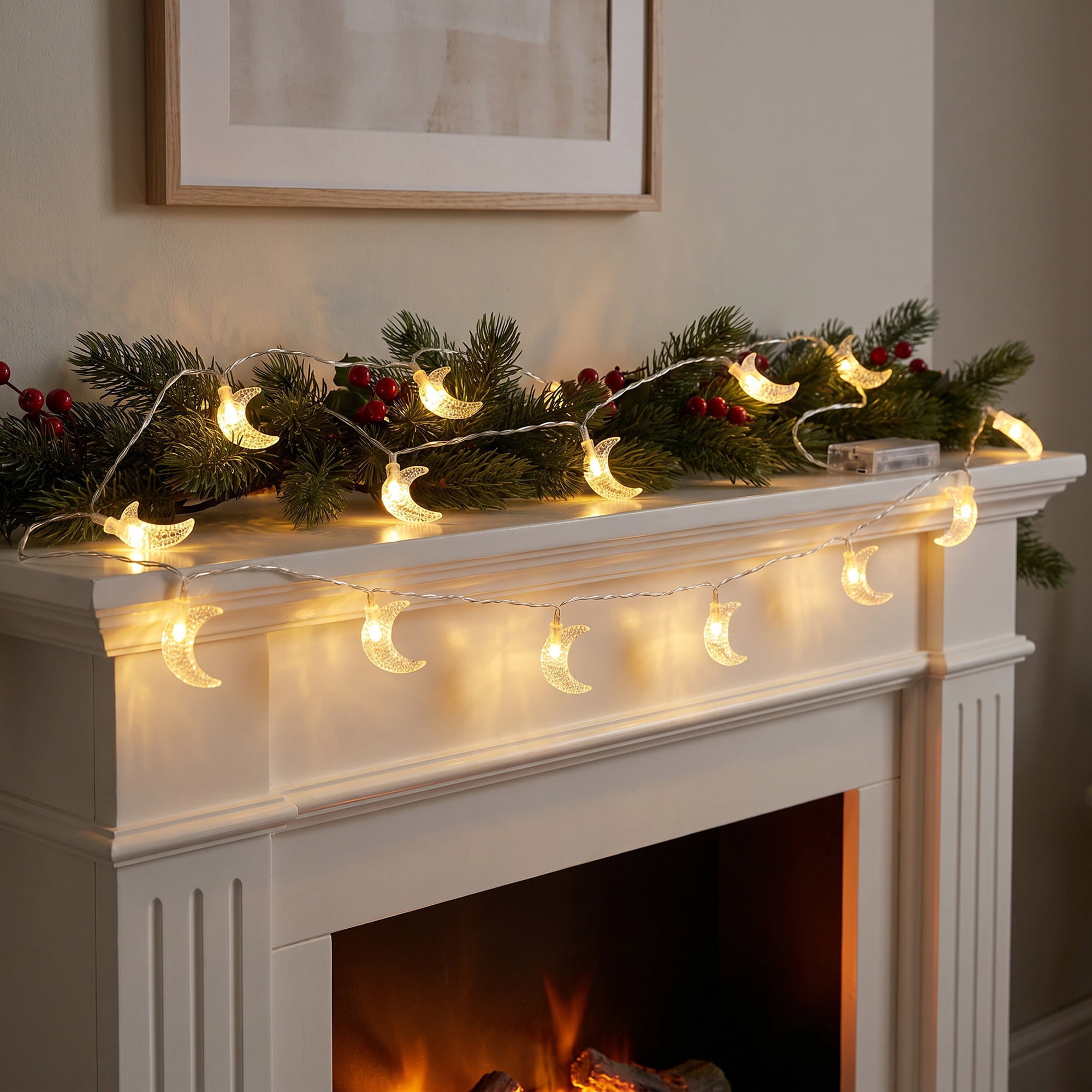 Unique Bargains Moon Fairy Lights for Decor 6.6 ft Warm White Battery Operated