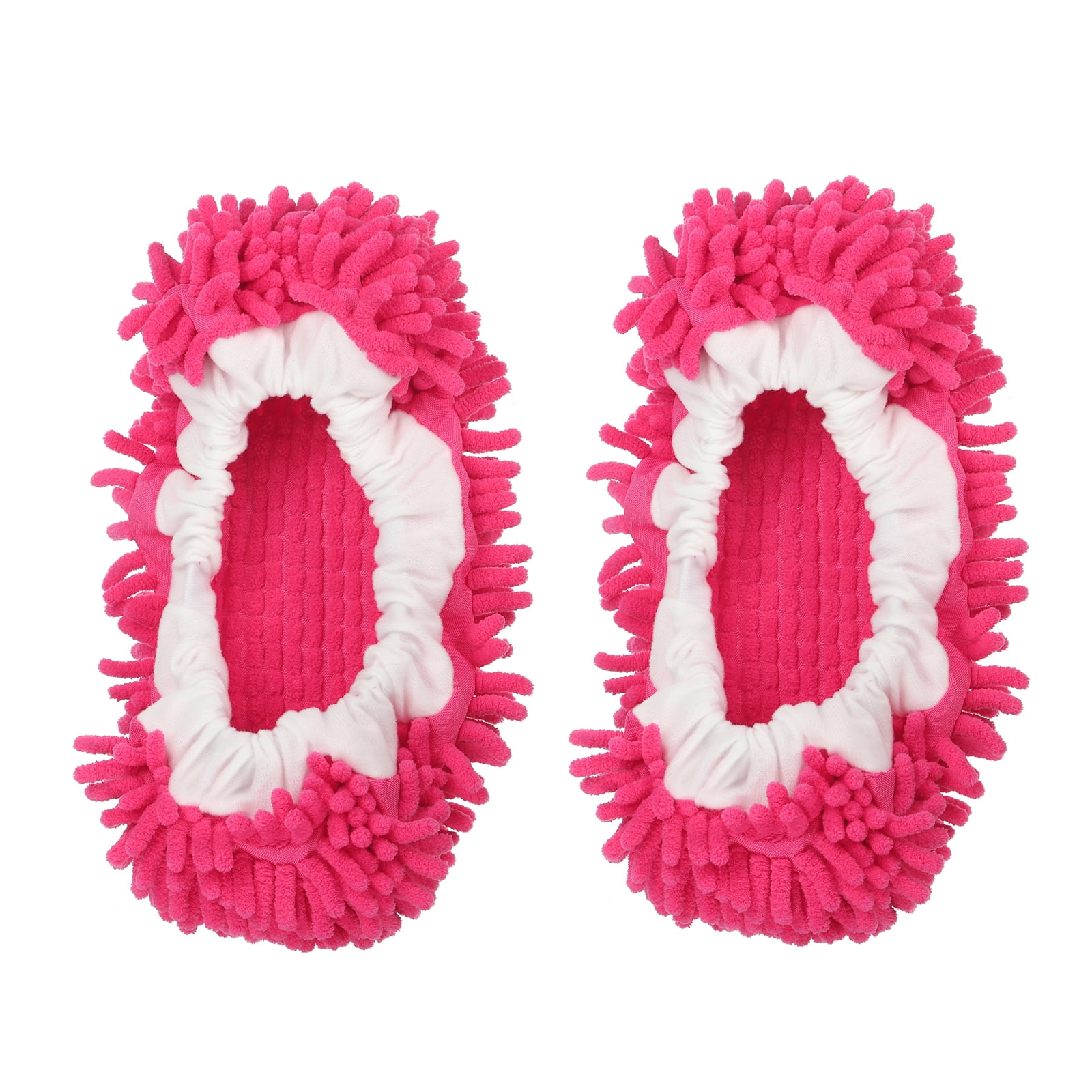 Unique Bargains Mop Slippers Microfiber Floor Cleaning Cover Chenille Duster 2Pcs Rose Red
