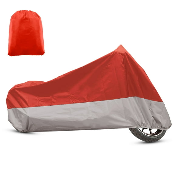 Unique Bargains Moto Cover All Season Weather Waterproof Sun with Storage Bag Fits Up to 104.33'' XXL Red Silver Tone