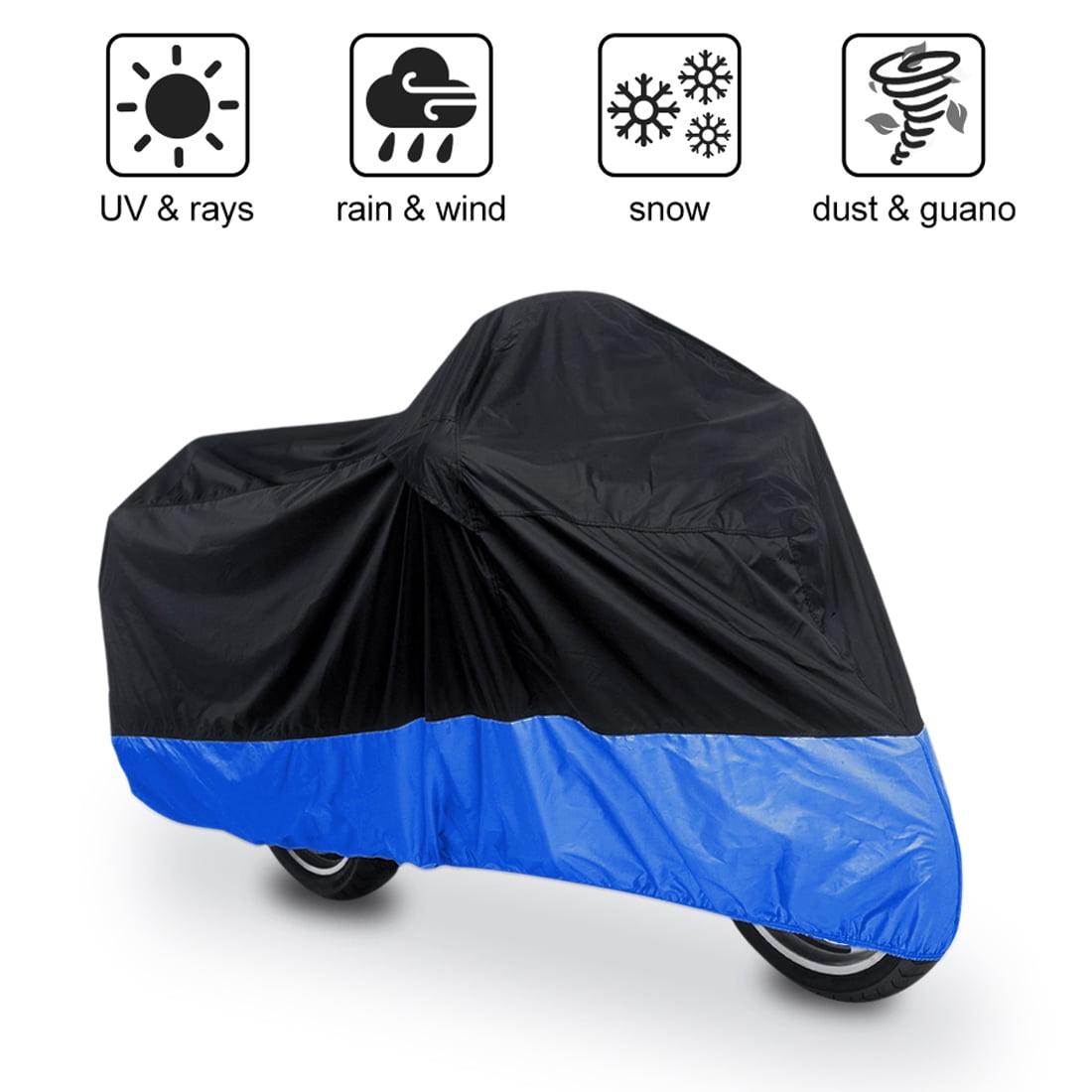 Unique Bargains Motorcycle Cover All Weather Black Blue for Yamaha V-Star XVS 650 1100 Custom Silverado
