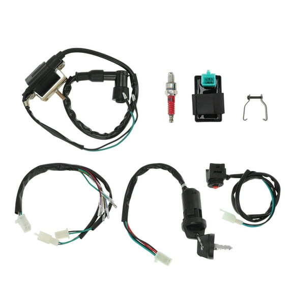 Unique Bargains Motorcycle Ignition Wire Harness Set with Engine Stop Key Switch Ignition Coil CDI Box Spark Plug Rebuild Kit for Kick Start Dirt Pit Bike ATV 50CC 70CC 90CC 110CC 125CC 160CC