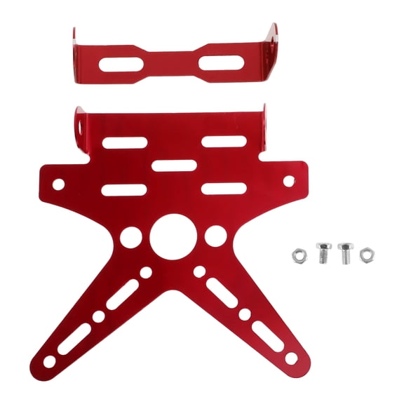 Unique Bargains Motorcycle Plate Mount Universal License Plate Frame Fender Eliminator Fit for 26*10 mm Mount Hole Aluminum Alloy 18cm x 16cm Red 2 Screws 2 Nuts 1Pc