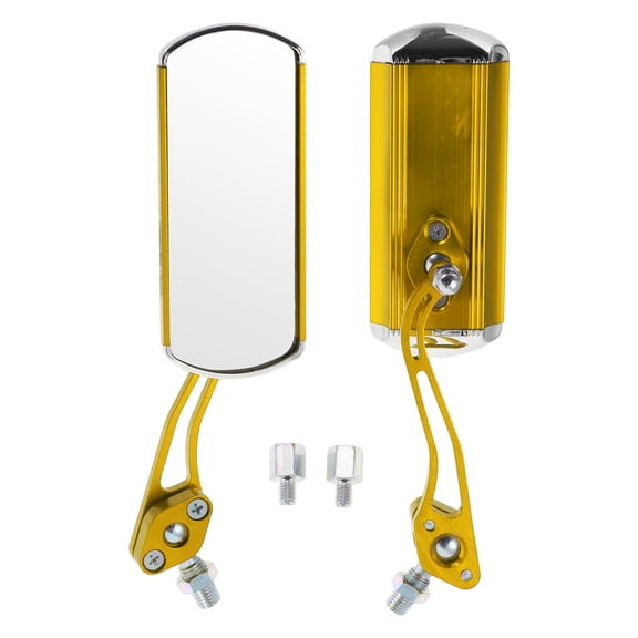 Unique Bargains Motorcycle Rear View Mirrors Bar End Side Mirrors Mount Aluminum Alloy Metal Gold Tone Adjustable M8/M10 Square Shape