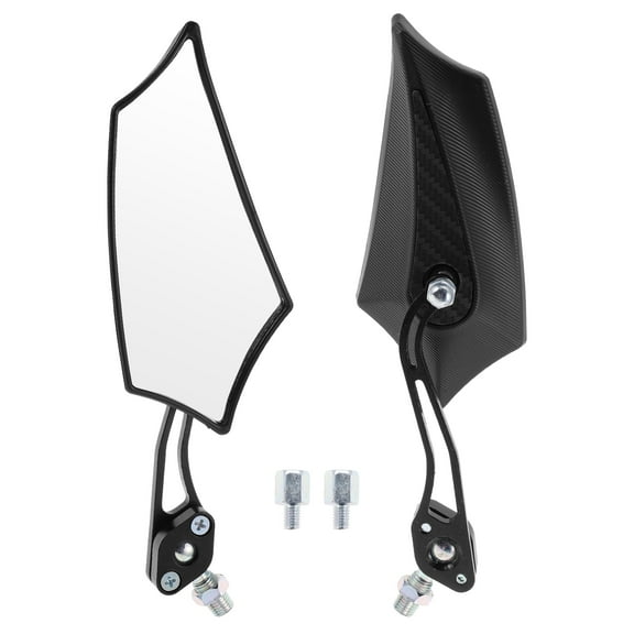 Unique Bargains Motorcycle Rear View Mirrors Bar End Side Mirrors Mount Aluminum Alloy Plastic Carbon Fiber Pattern Black Black Adjustable M8/M10 Prismatic Shape