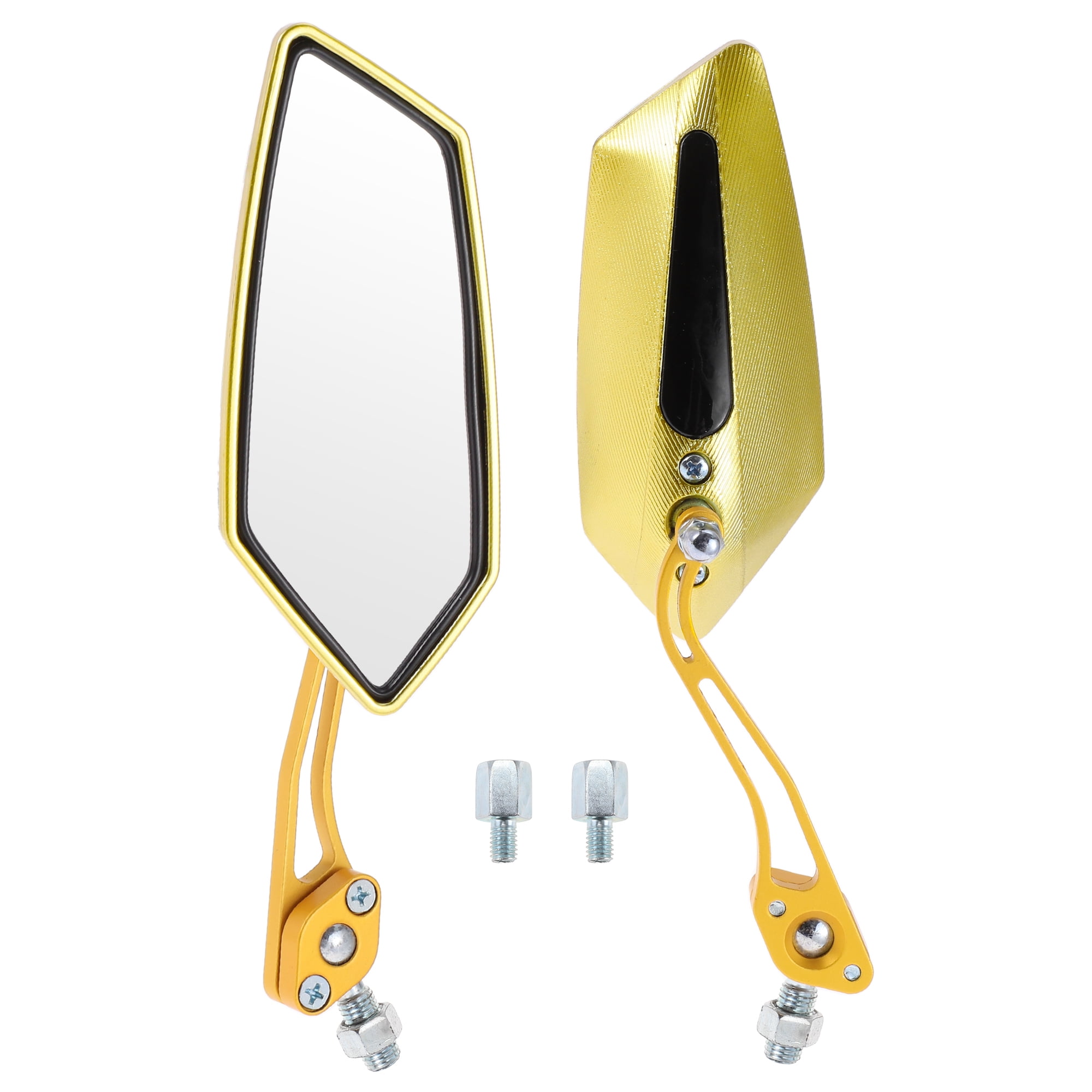 Unique Bargains Motorcycle Rear View Mirrors Bar End Side Mirrors Mount Aluminum Alloy Plastic Light Yellow Gold Tone Adjustable M8/M10 Polygonal Shape