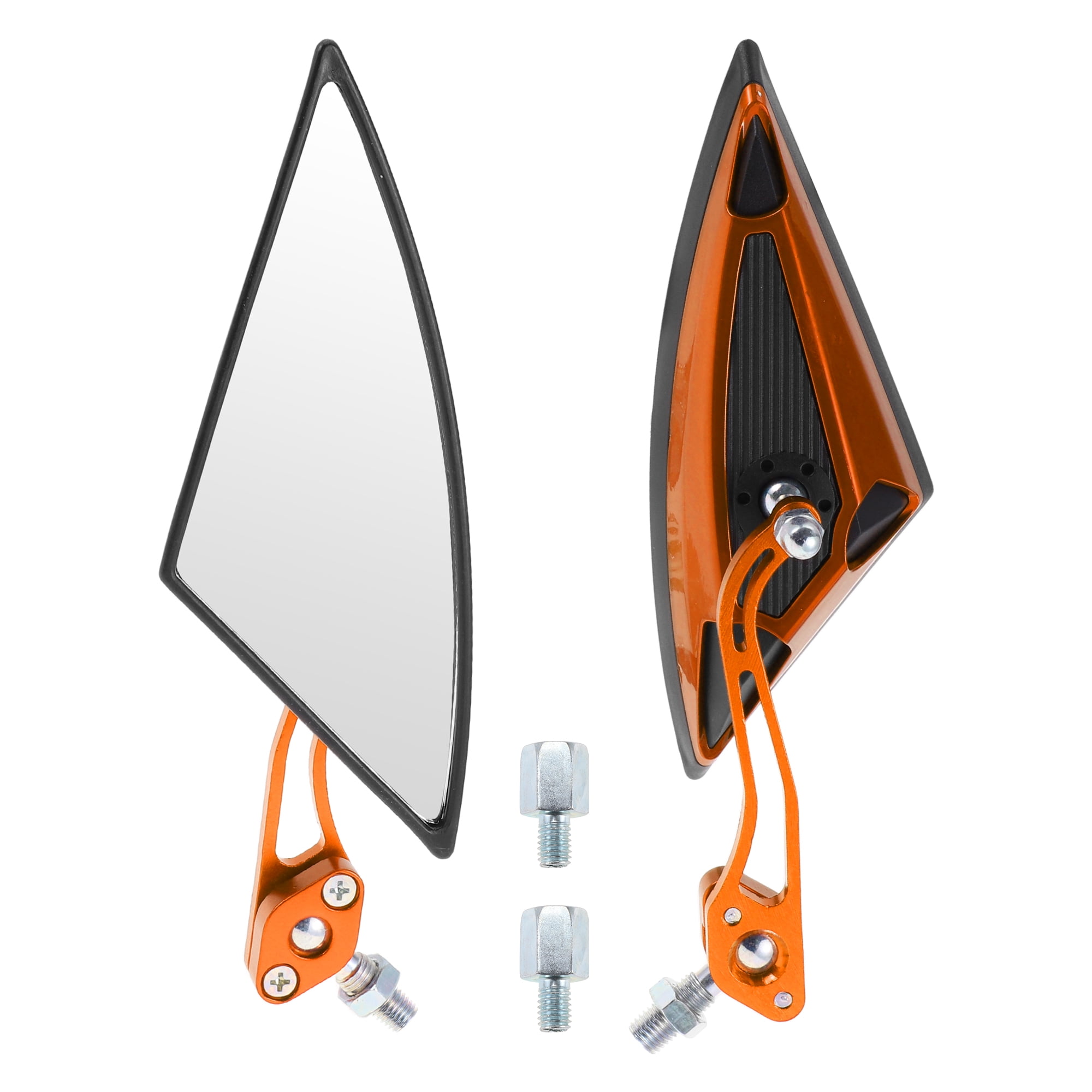 Unique Bargains Motorcycle Rear View Mirrors Bar End Side Mirrors Mount Aluminum Alloy Plastic Orange Adjustable M8/M10 Triangle Shape