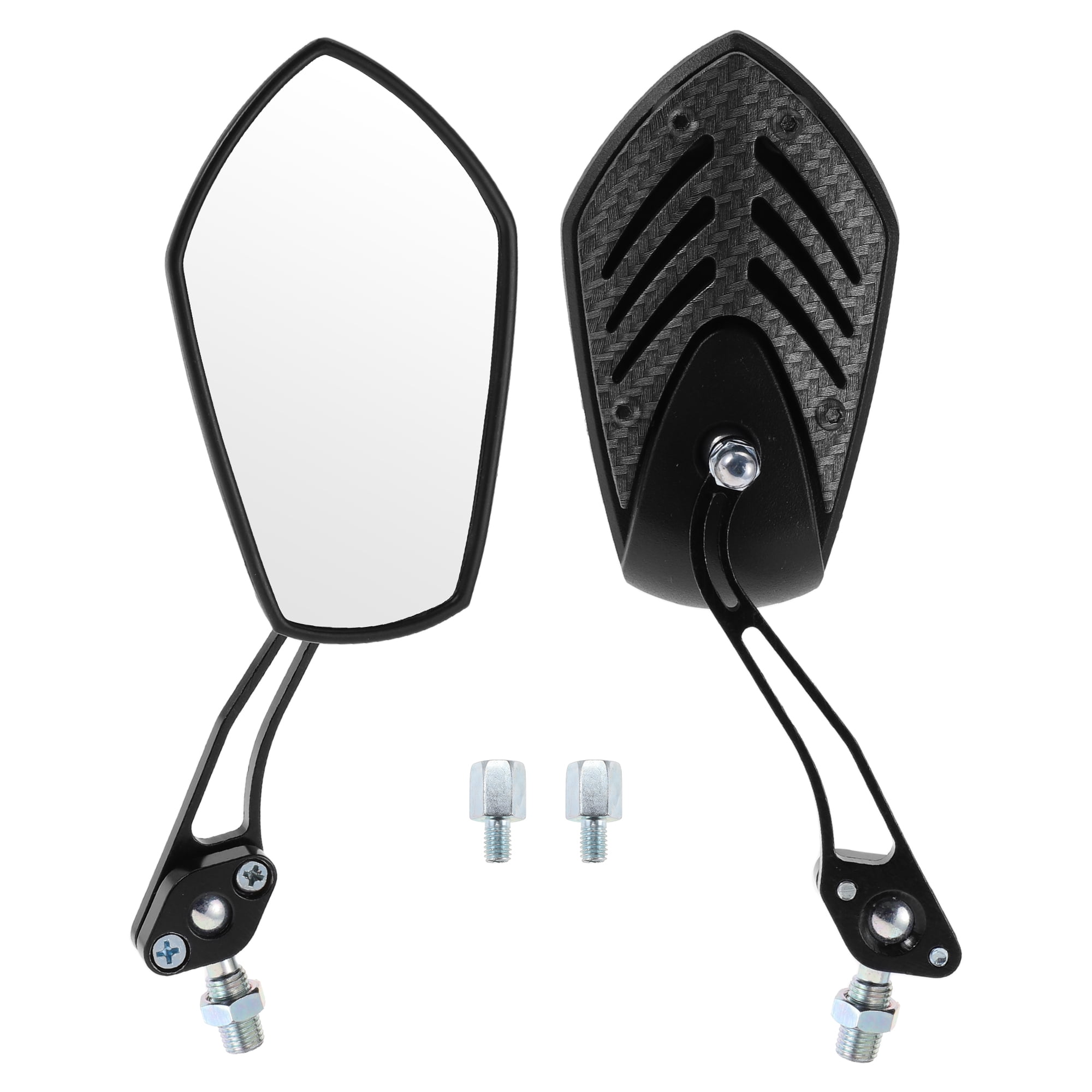 Unique Bargains Motorcycle Rear View Mirrors Bar End Side Mirrors Mount Aluminum Alloy Plastic carbon Fiber Pattern Black Black Adjustable M8/M10 Polygonal Shape