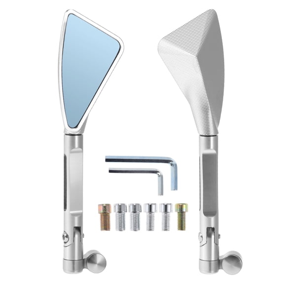 Unique Bargains Motorcycle Rear View Mirrors Side Rearview Mirror Adjustable Aluminum Alloy 1 Set Silver Tone M8/M10 Triangle Shape
