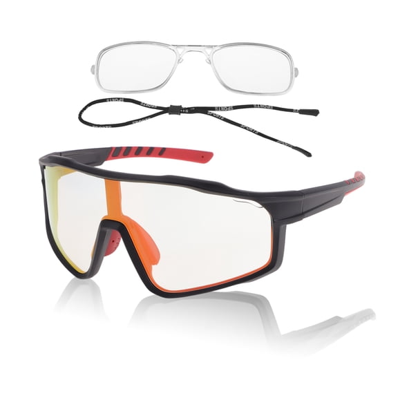 Unique Bargains Motorcycle Riding Goggles Anti-glare Tri-Acetyl Cellulos PC UV400 Cycling Sunglasses Light Red Lens Black Red Frame