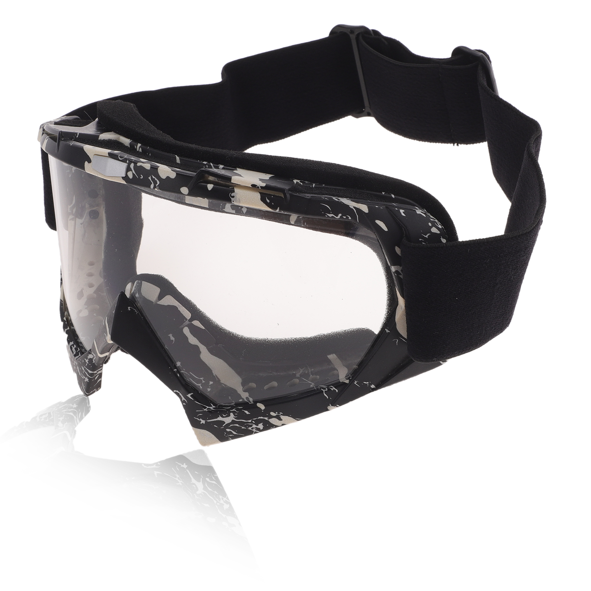 Unique Bargains Motorcycle Riding Goggles PC Cycling Sunglasses Clear Lens Black White Frame