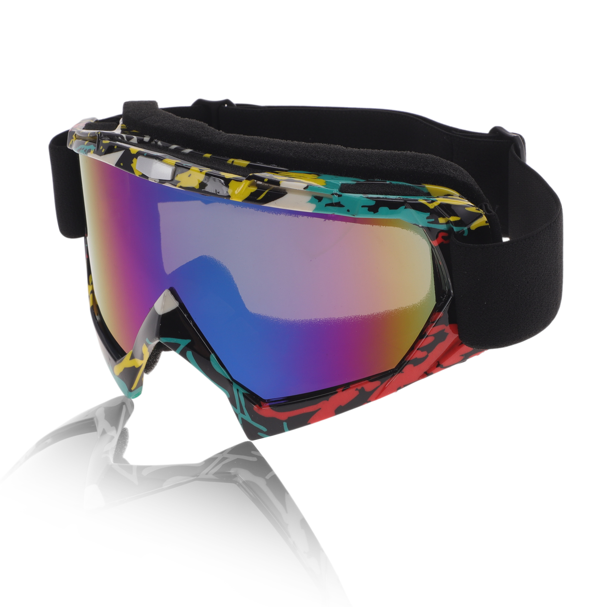 Unique Bargains Motorcycle Riding Goggles PC TPU Cycling Sunglasses Blue Yellow Lens White Colorful Frame