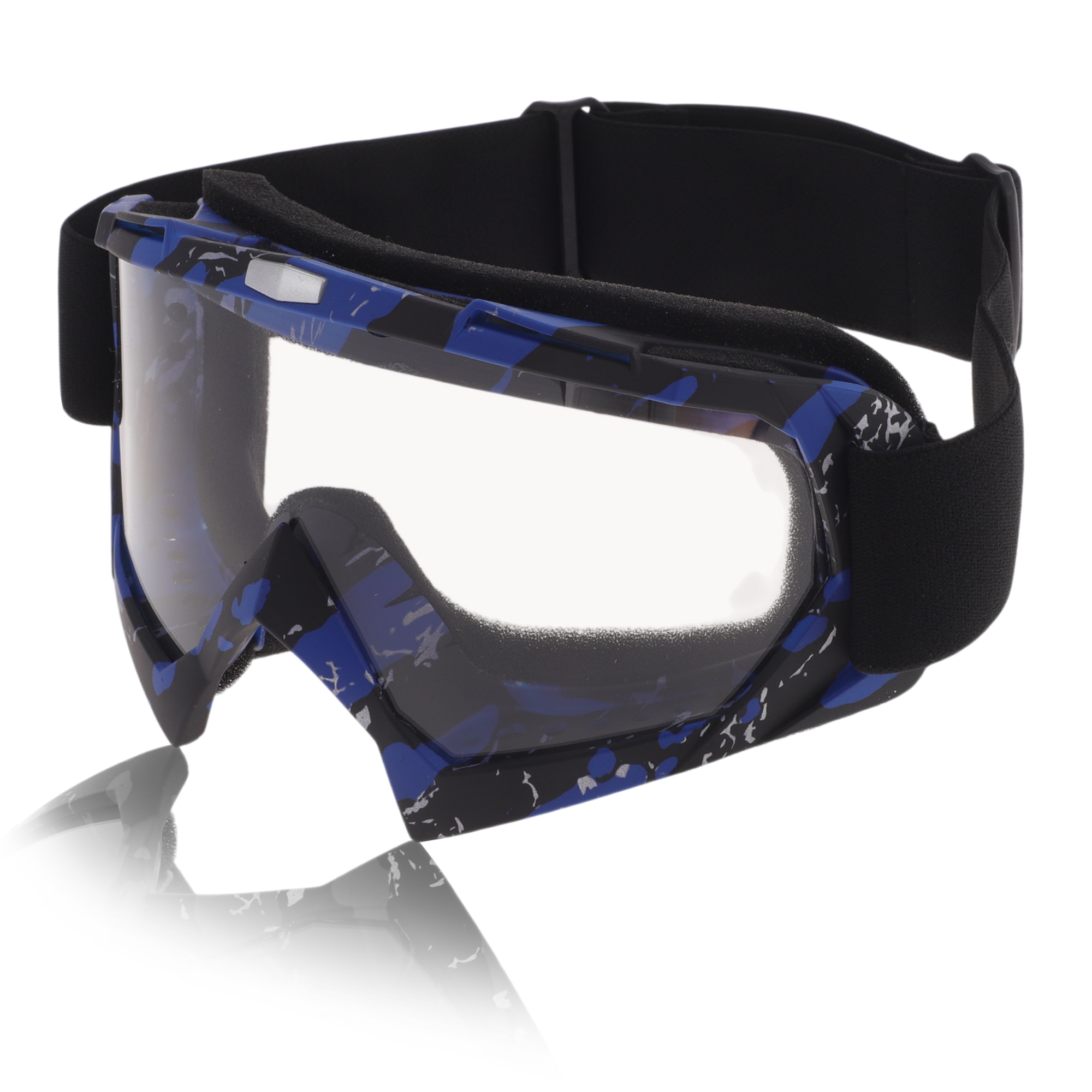 Unique Bargains Motorcycle Riding Goggles PC TPU Cycling Sunglasses Clear Lens Blue Black Frame