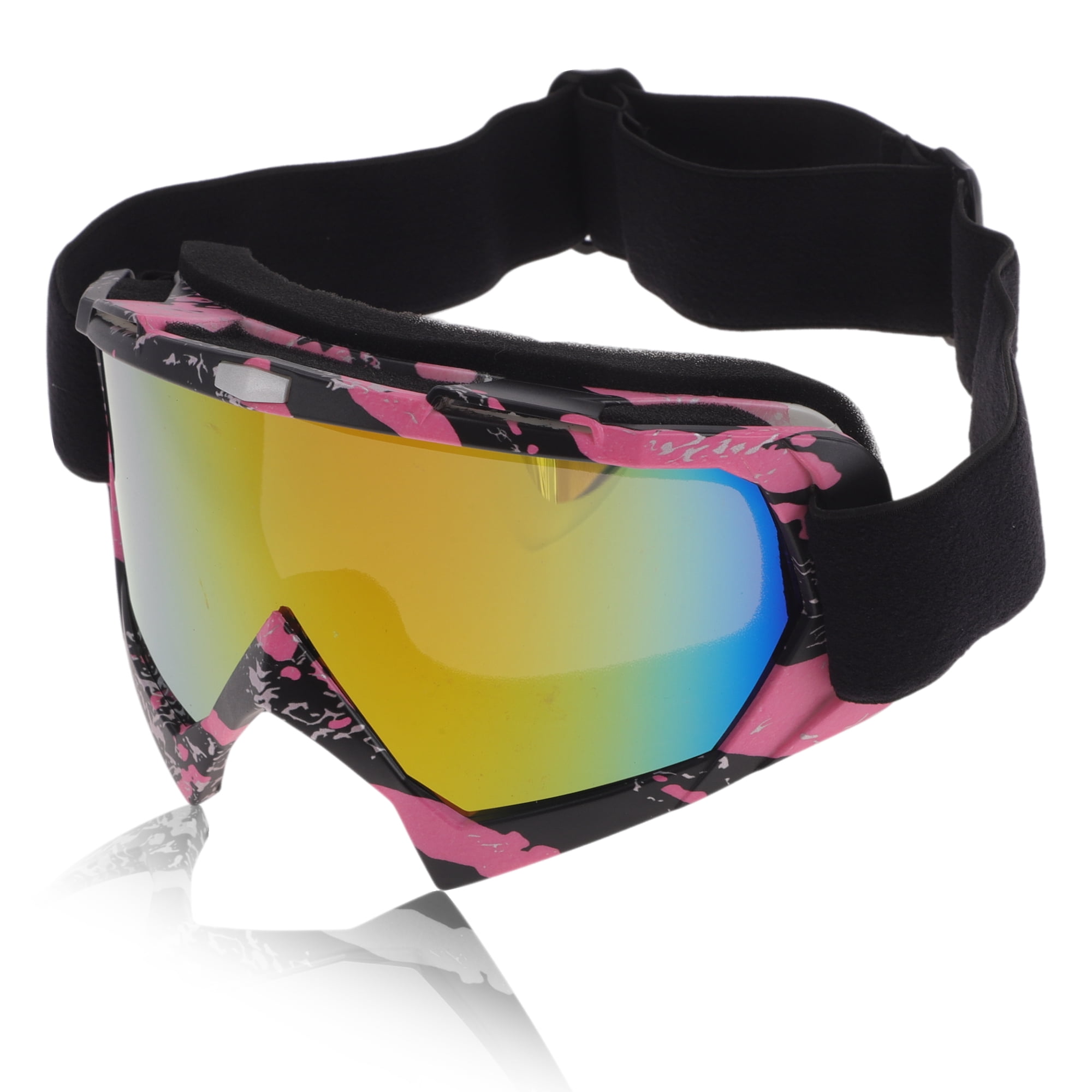 Unique Bargains Motorcycle Riding Goggles PC TPU Cycling Sunglasses Colorful Lens Black Pink Frame