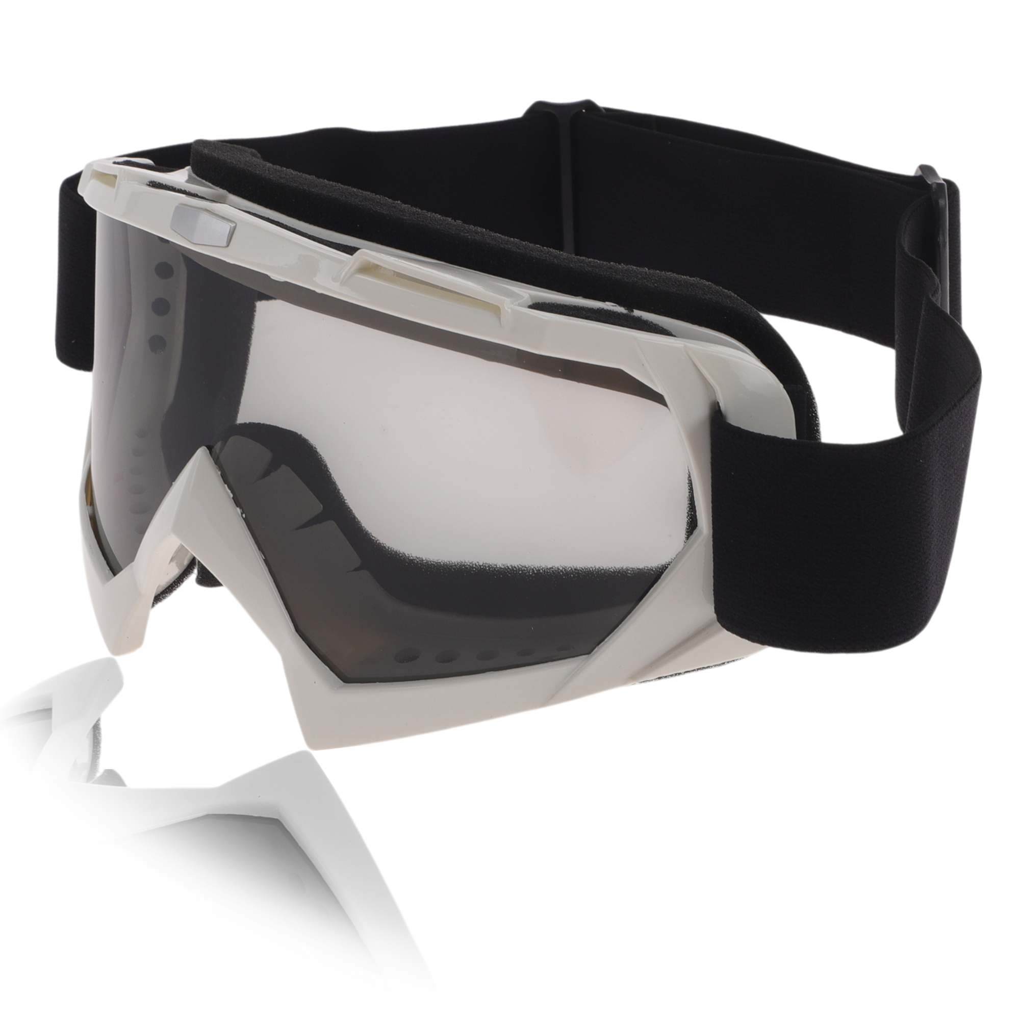 Unique Bargains Motorcycle Riding Goggles PC TPU Cycling Sunglasses Gray Lens White Frame