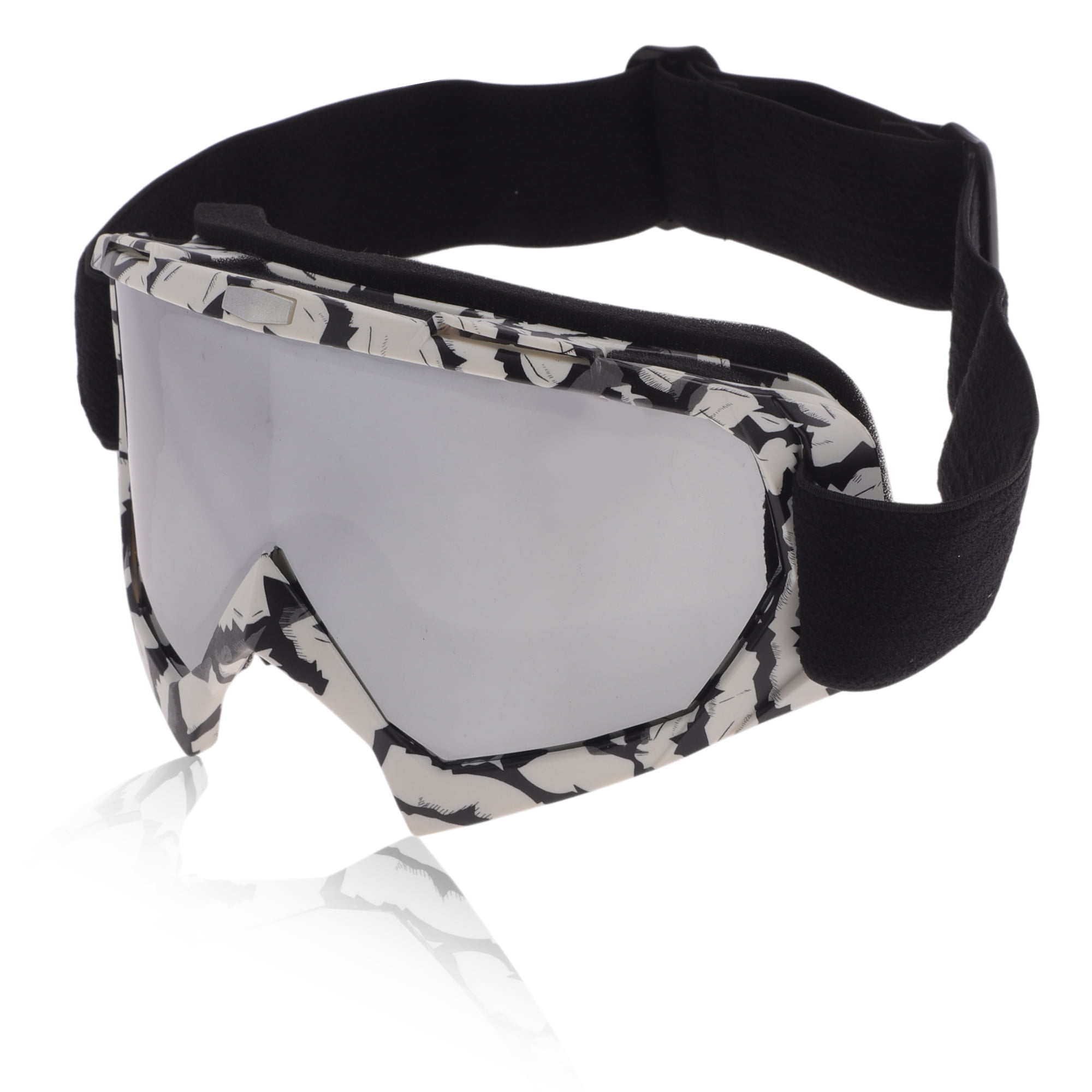 Unique Bargains Motorcycle Riding Goggles PC TPU Cycling Sunglasses Silver Tone Lens Black White Frame