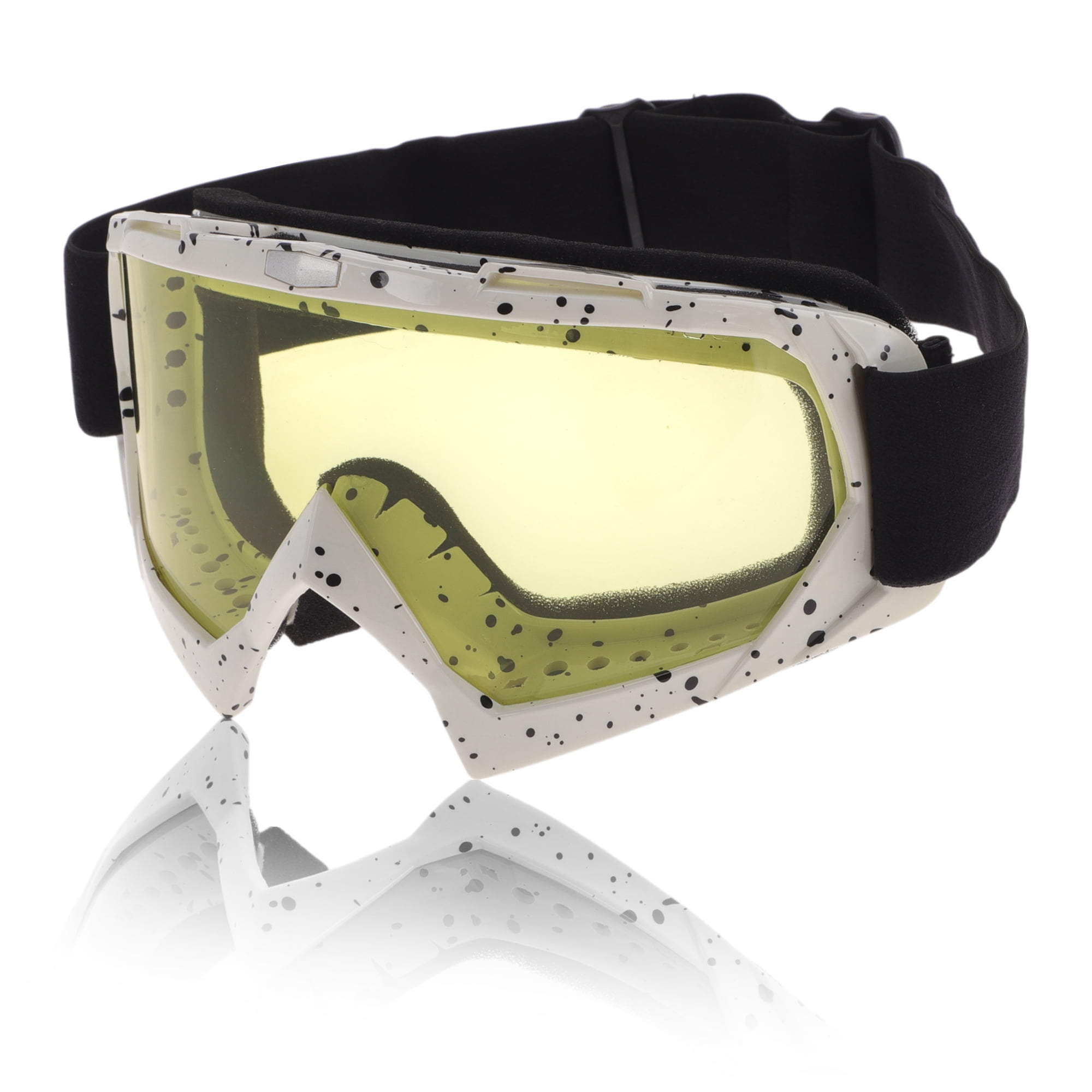 Unique Bargains Motorcycle Riding Goggles PC TPU Cycling Sunglasses Yellow Lens Black White Frame