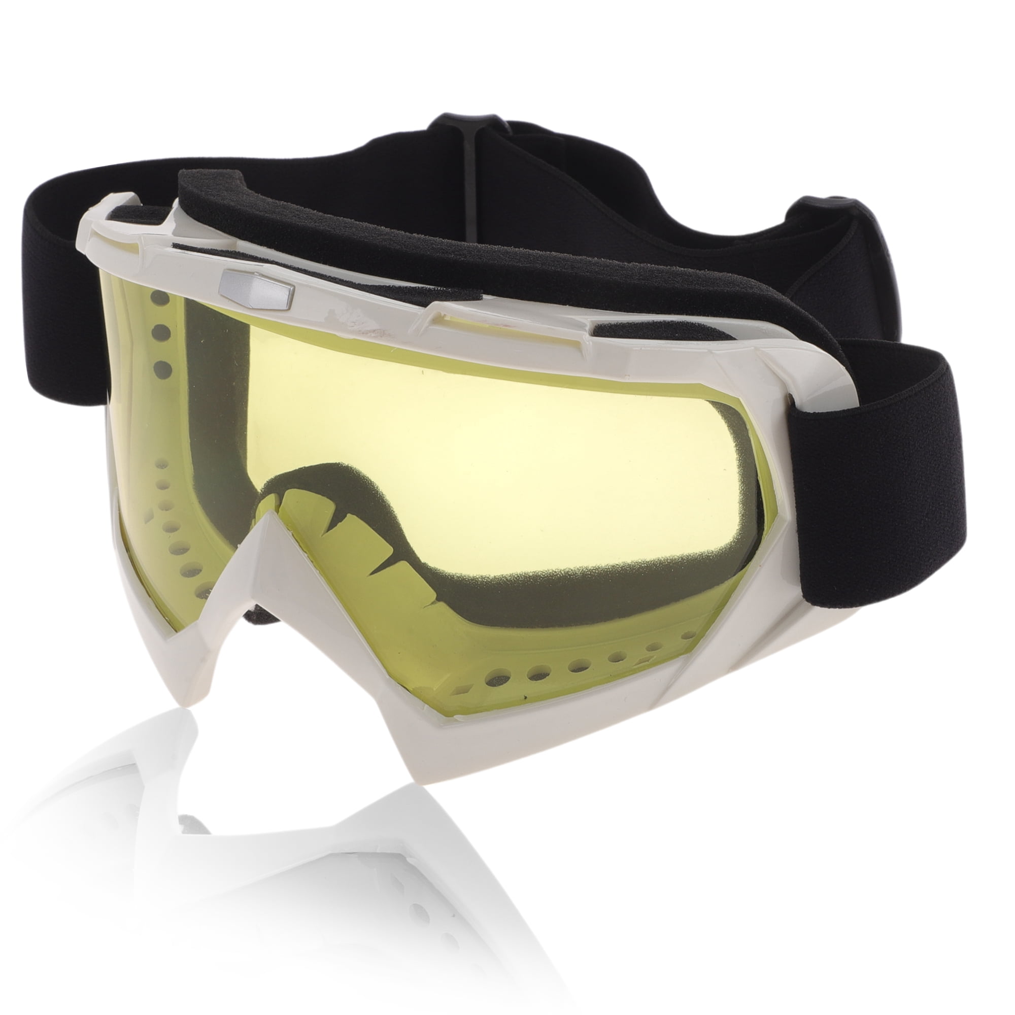 Unique Bargains Motorcycle Riding Goggles PC TPU Cycling Sunglasses Yellow Lens White Frame