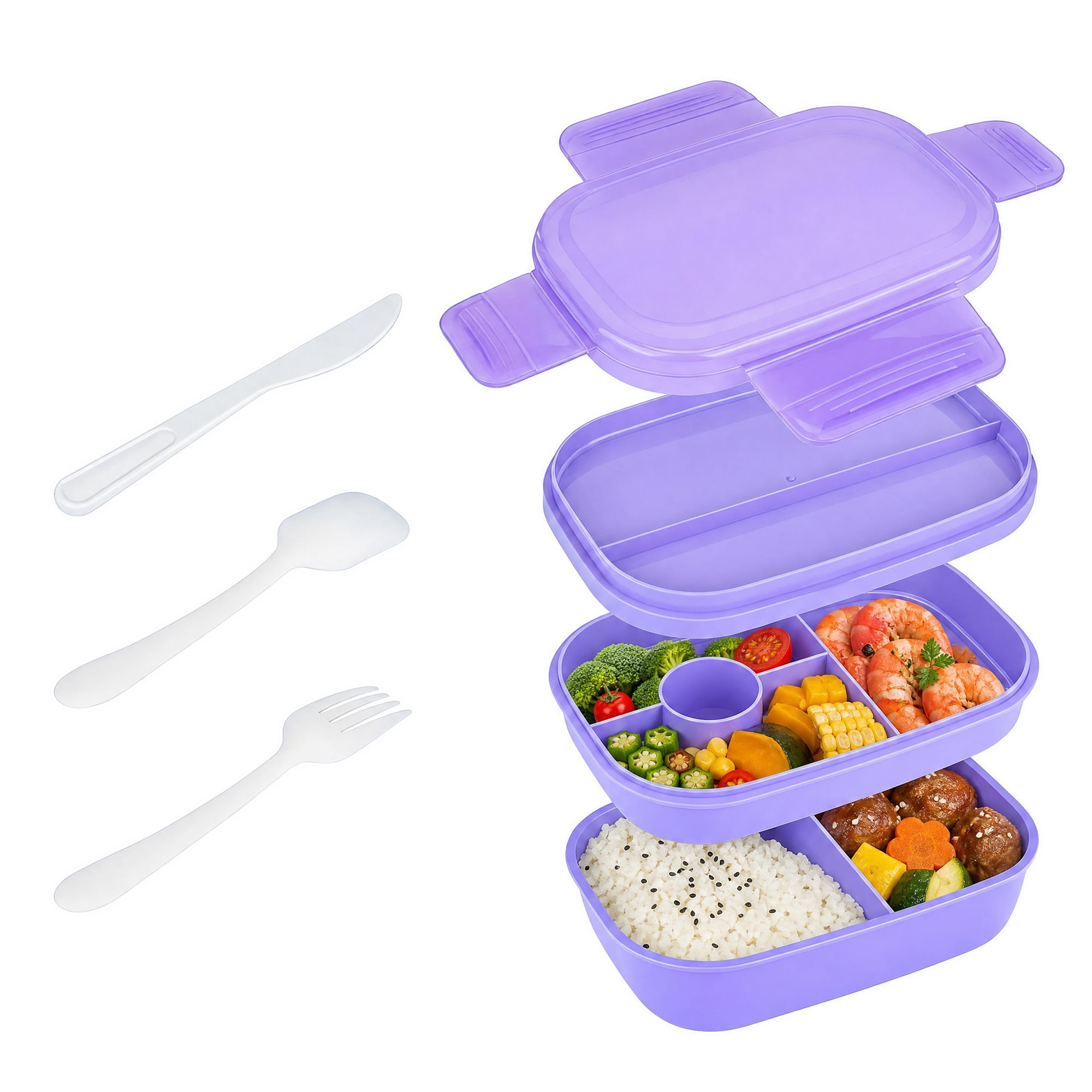 Unique Bargains Multi-Layer Leak-Proof Meal Lunch Bento Box Purple