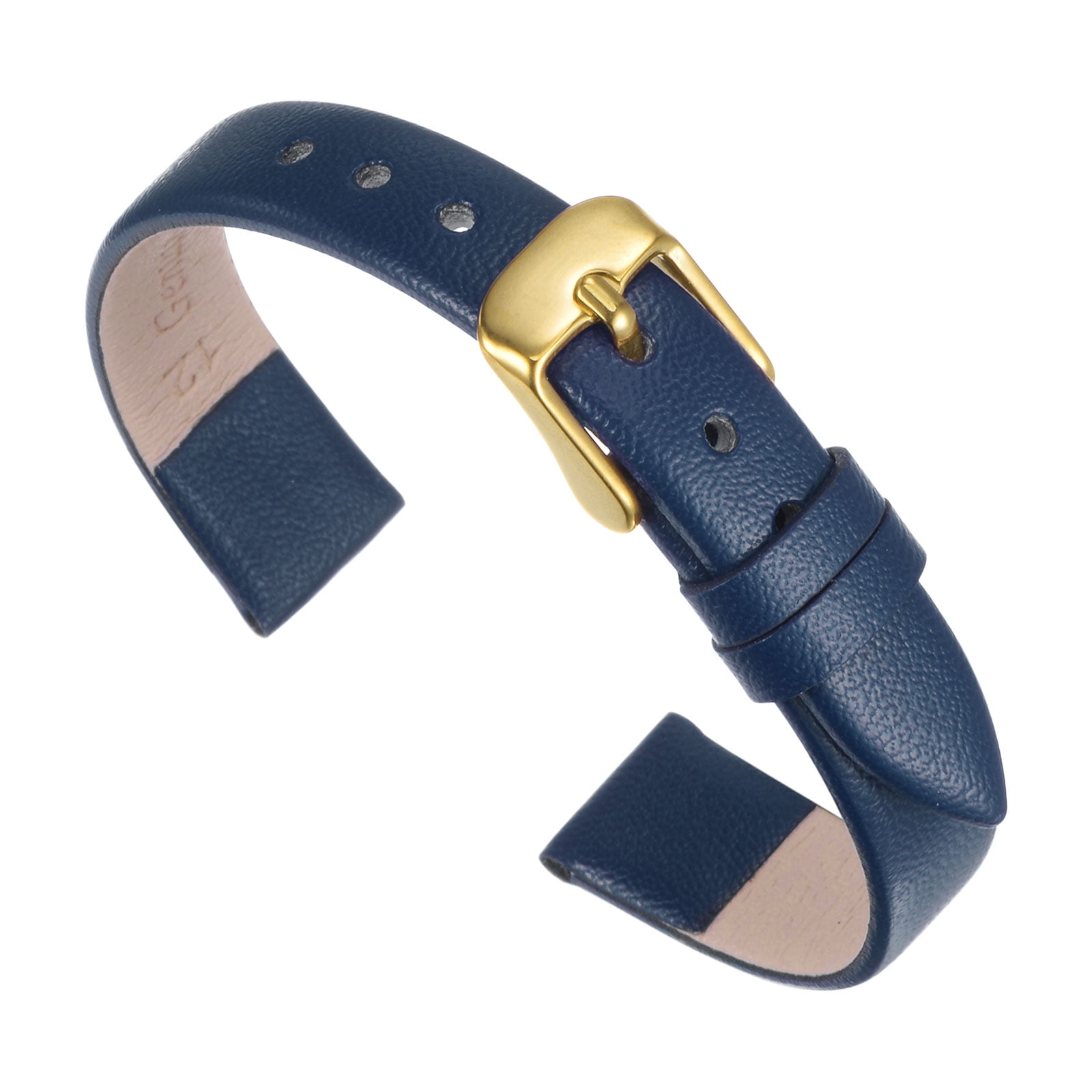 Unique Bargains Multi-sizes Genuine Leather Band Flat Thin Elegant Leather Watch Strap  12mm Blue Band with Gold Buckle
