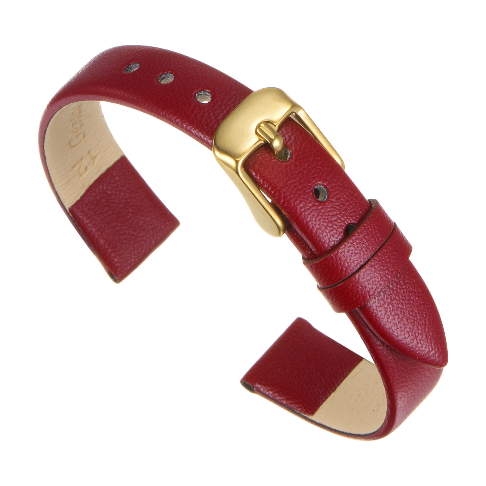 Unique Bargains Multi-sizes Genuine Leather Band Flat Thin Elegant Leather Watch Strap  12mm Red Band with Gold Buckle