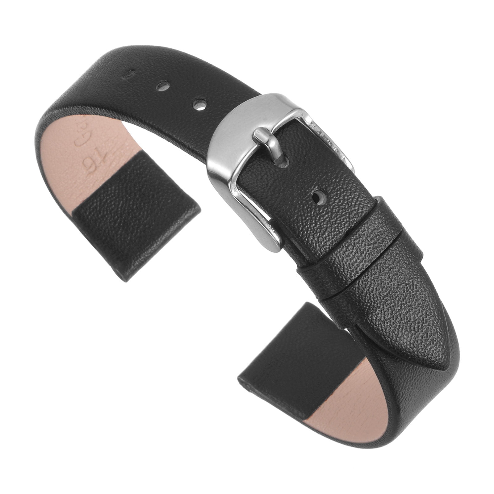 Unique Bargains Multi-sizes Genuine Leather Band Flat Thin Elegant Leather Watch Strap  20mm Black Band with Silver Buckle
