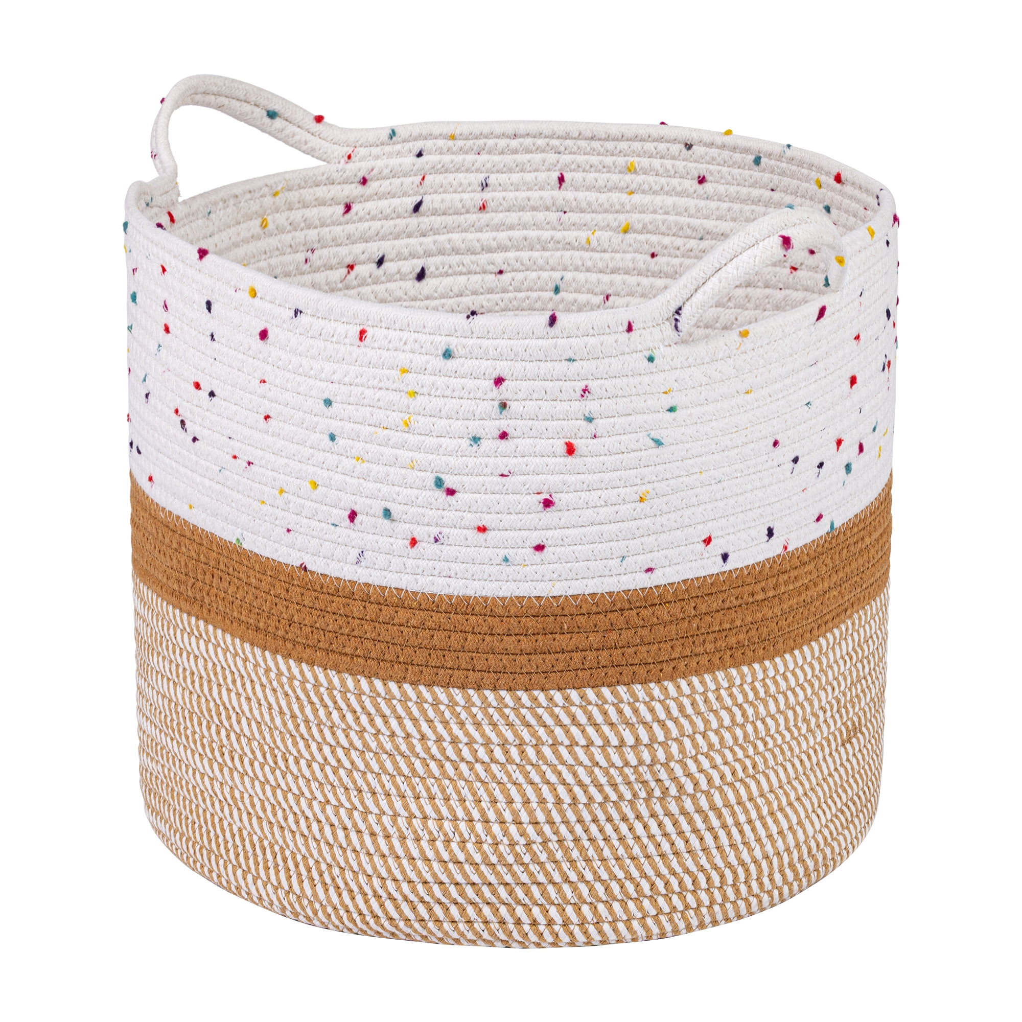 Unique Bargains Multiple Use Woven Storage Bin for Home White Brown 11.8*11.8*9.4in