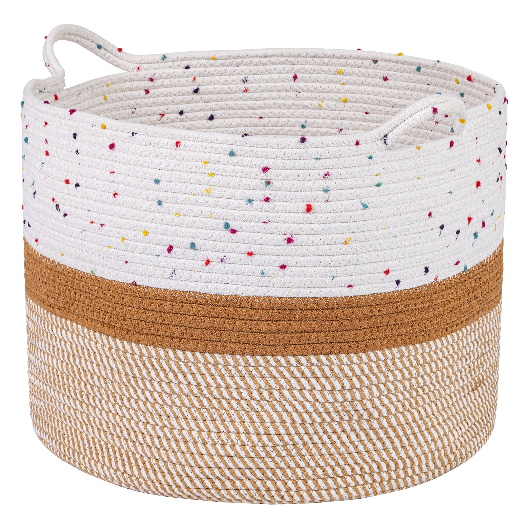 Unique Bargains Multiple Use Woven Storage Bin for Home White Brown 15.7*15.7*11.8in