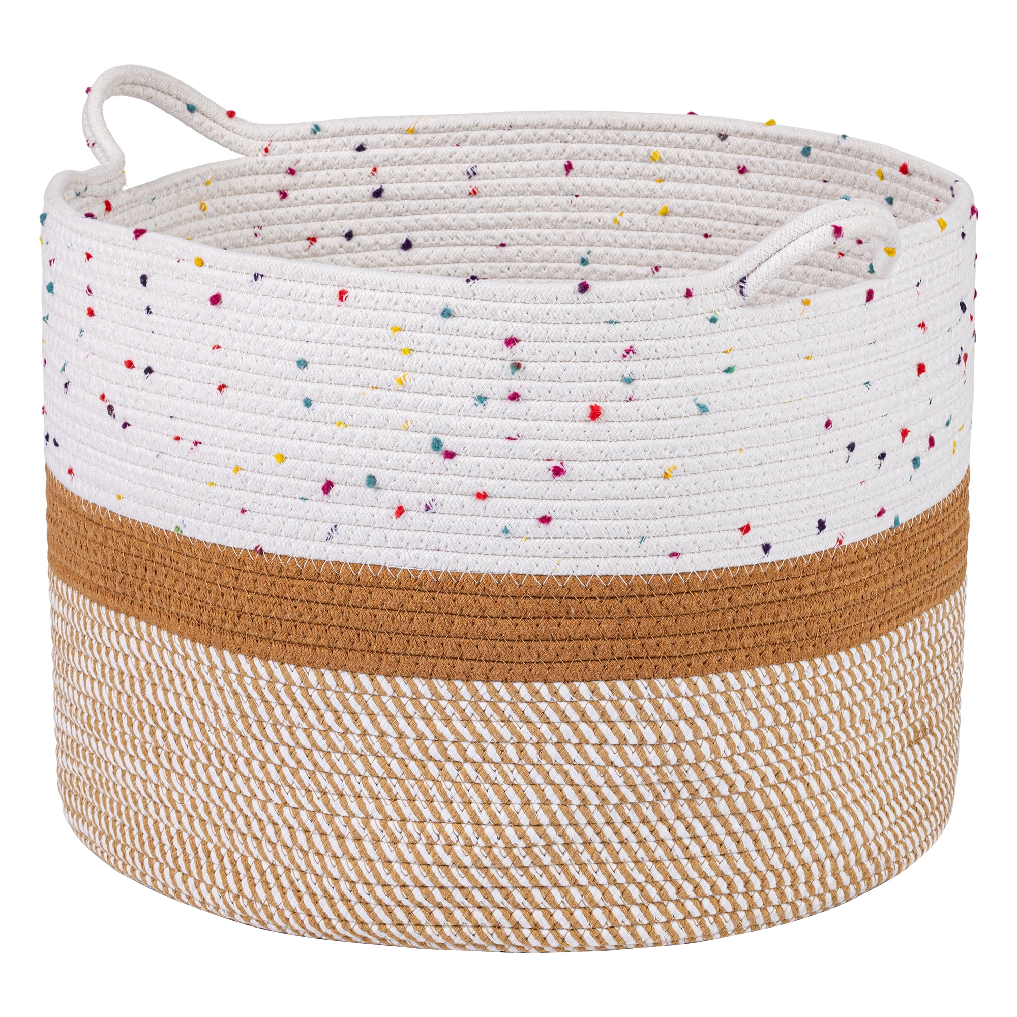 Unique Bargains Multiple Use Woven Storage Bin for Home White Brown 17.7*17.7*12.6in