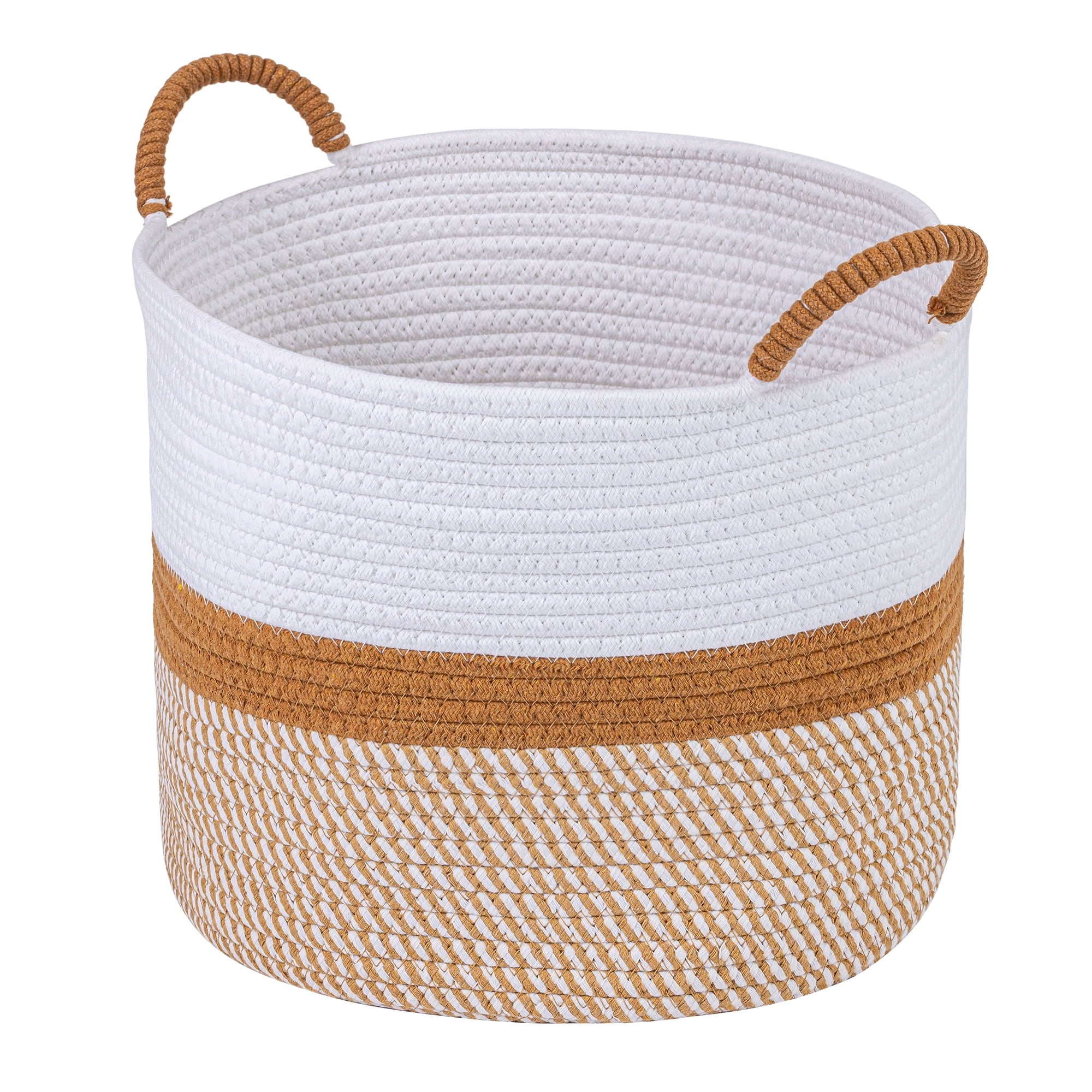 Unique Bargains Multiple Use Woven Storage Bin for Home White Coffee 11.8*11.8*9.4in