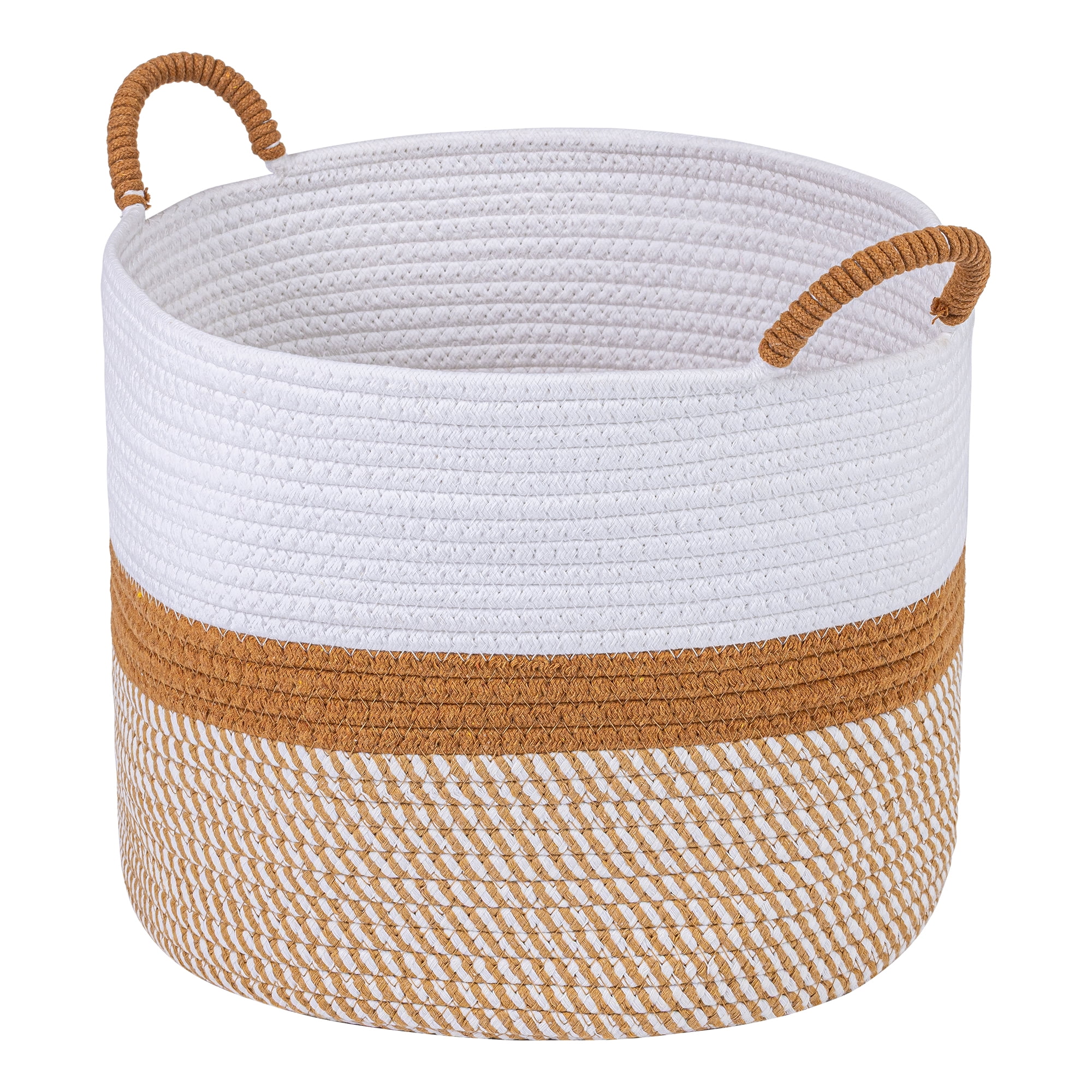 Unique Bargains Multiple Use Woven Storage Bin for Home White Coffee 13.8*13.8*10.6in