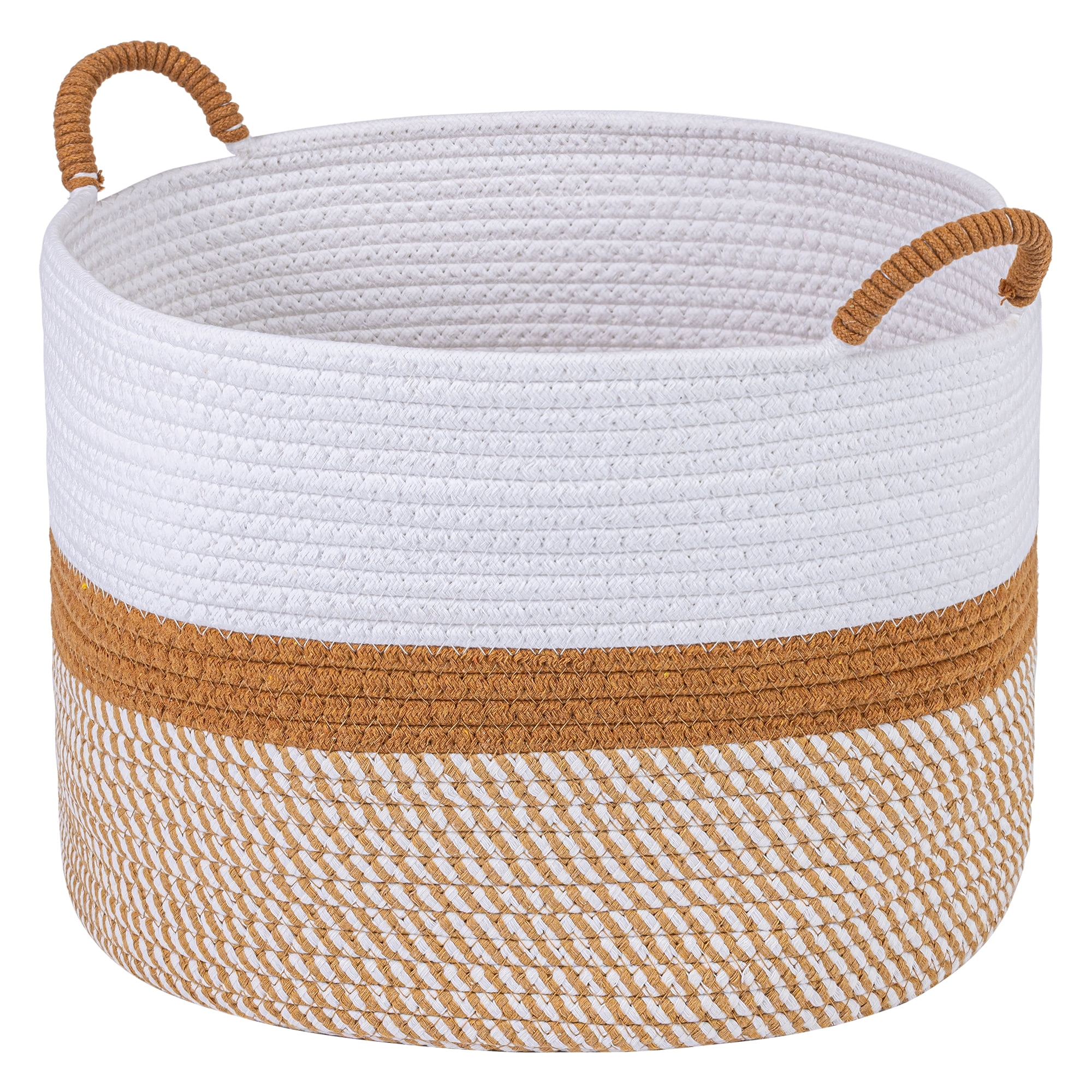 Unique Bargains Multiple Use Woven Storage Bin for Home White Coffee 15.7*15.7*11.8in