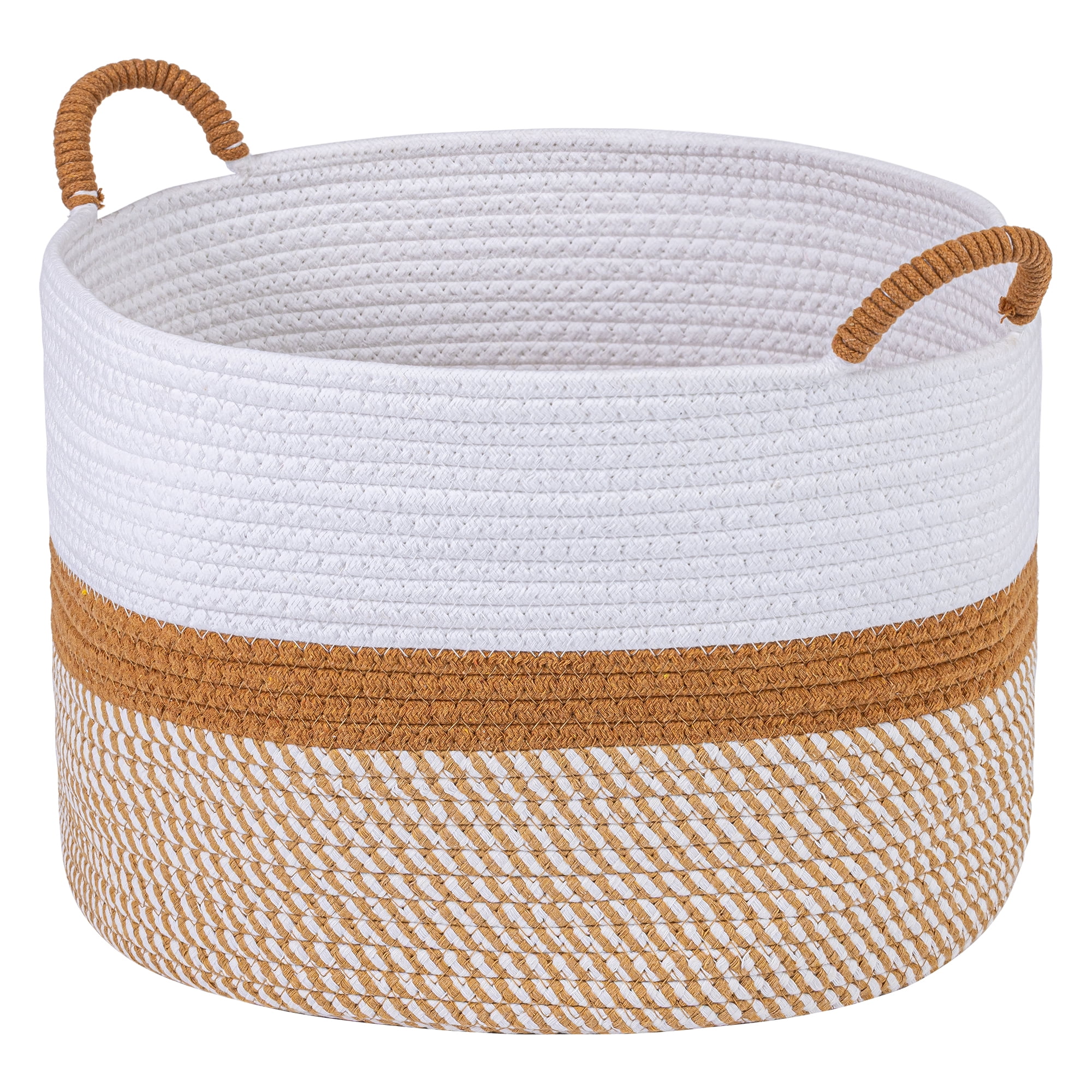 Unique Bargains Multiple Use Woven Storage Bin for Home White Coffee 17.7*17.7*12.6in