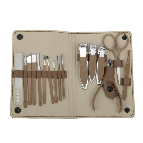 Unique Bargains Nail Clippers Set 16-piece Set Brown