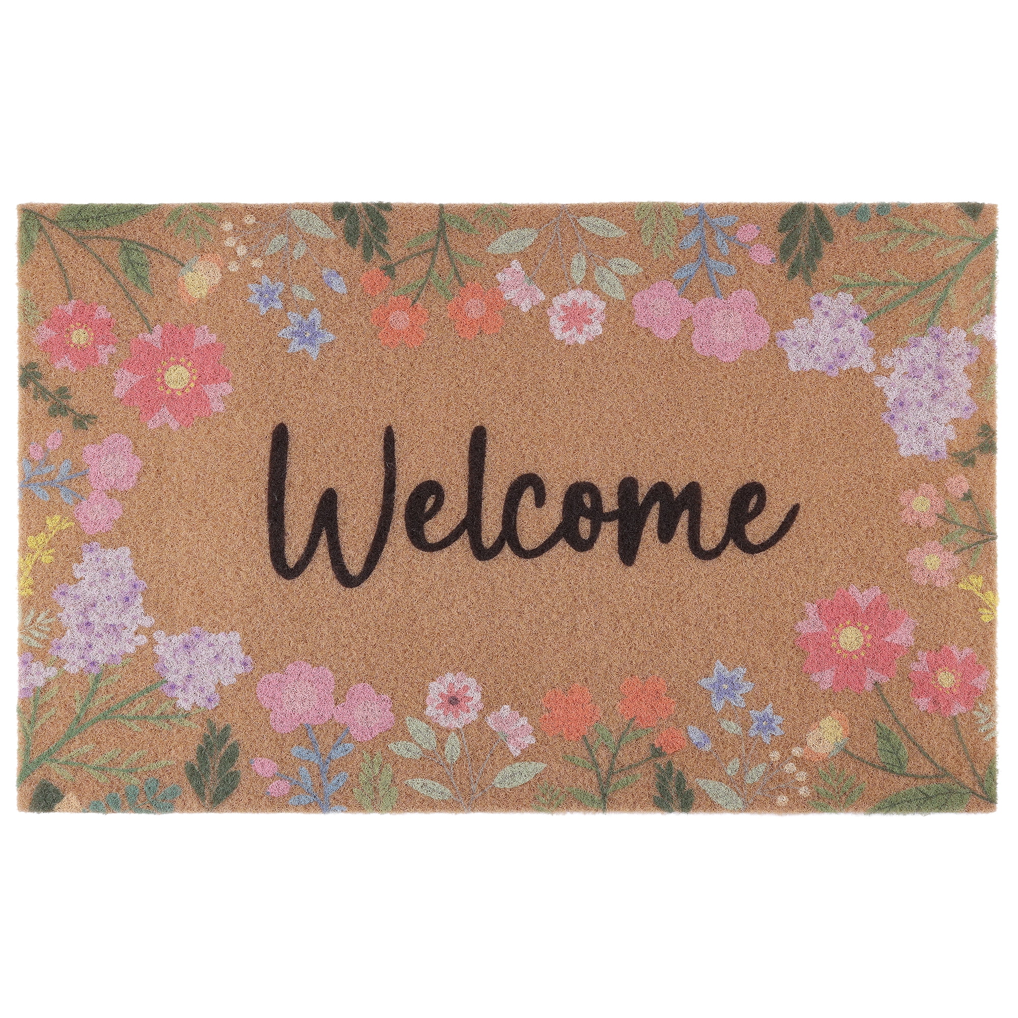 Unique Bargains Natural Coir Non-Slip Backing Waterproof Doormat Brown Flower 32" x 20"