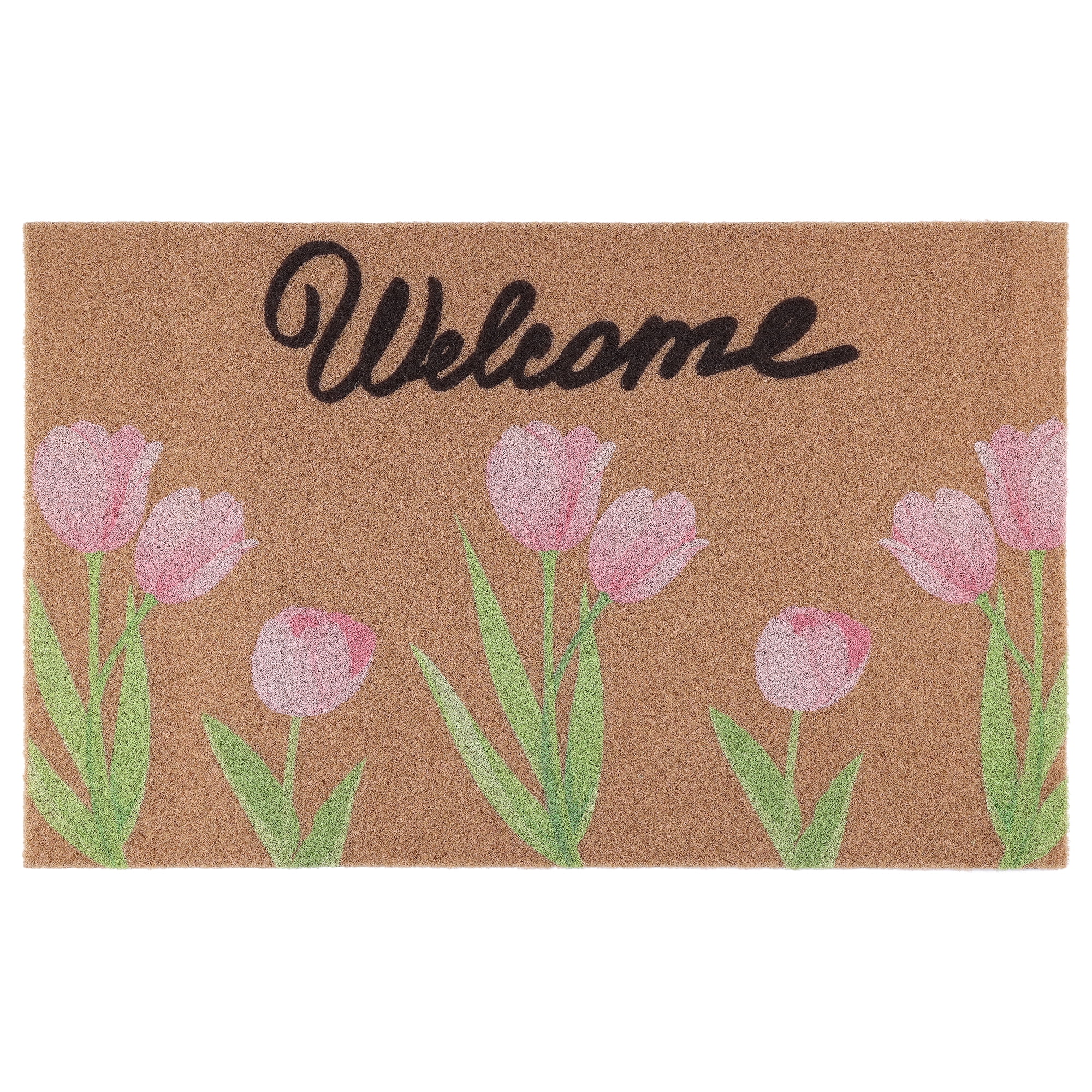Unique Bargains Natural Coir Non-Slip Backing Waterproof Doormat Brown Tulip 28" x 18"