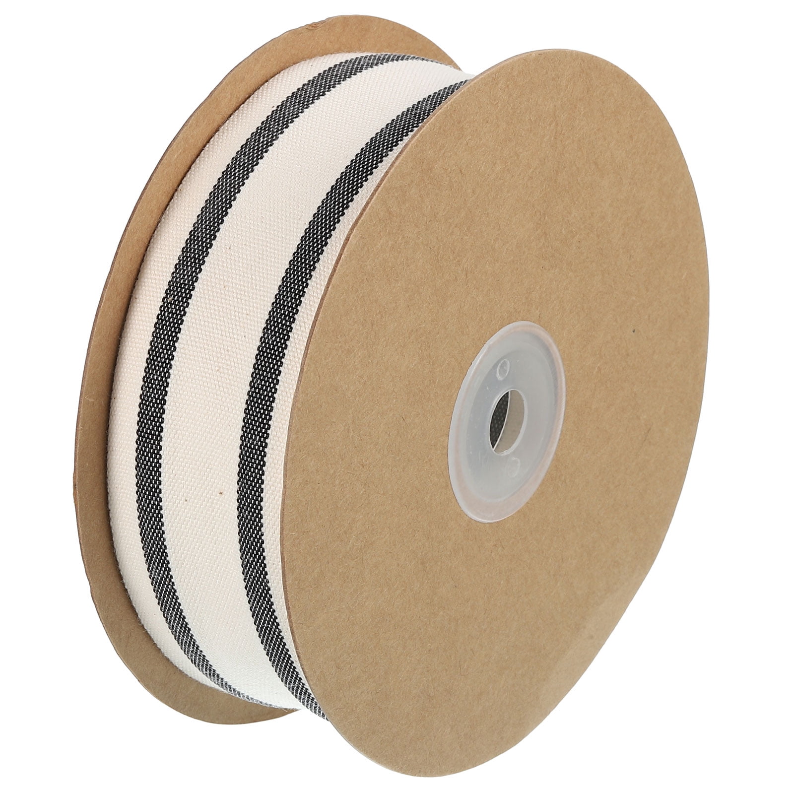 Unique Bargains Natural Cotton Striped Ribbon Gift Wrapping Natural Black 20 Yd