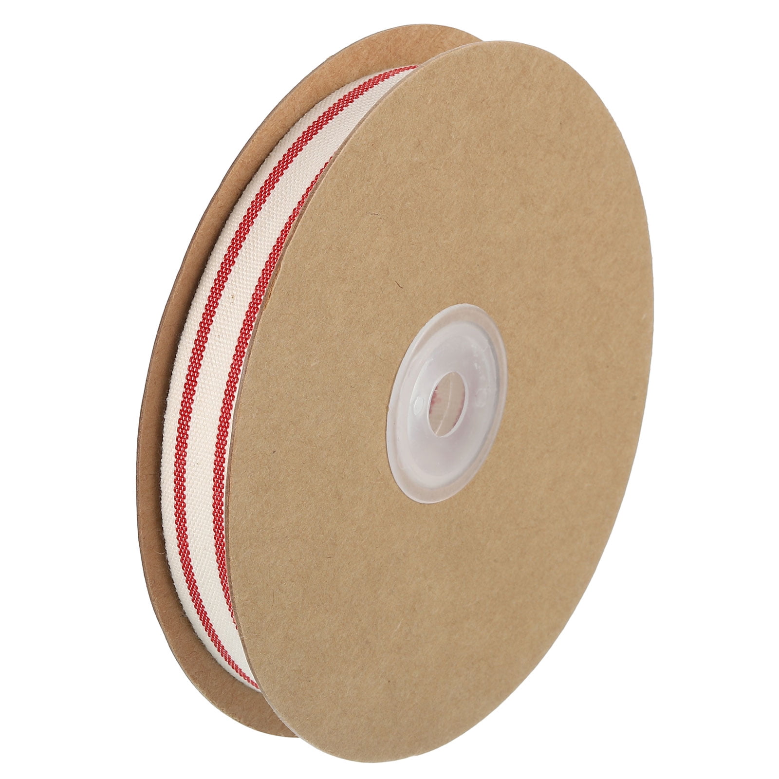 Unique Bargains Natural Cotton Stripes Ribbon for Gift Wrapping Natural with Red 20 Yd x 5/8"