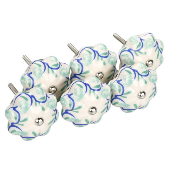 6pcs Household Vines Pattern Hand Painted Ceramic Door Knobs Cabinet Drawer Cupboard Pull Handles