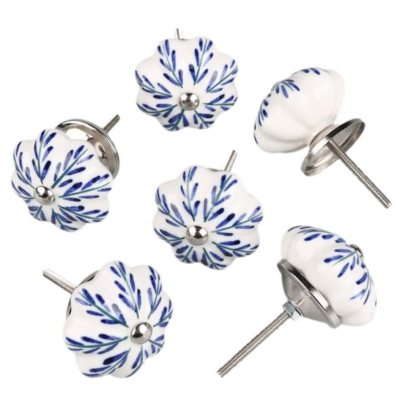 Unique Bargains Nickel Finished Hand Painted Ceramic Cabinet Knob Set of 6