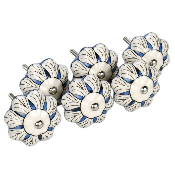 Vintage Shabby Chic Hand Painted Ceramic Cabinet Knobs Drawer Kitchen Dresser Pulls Handles Crinum asiaticum 6 Pack
