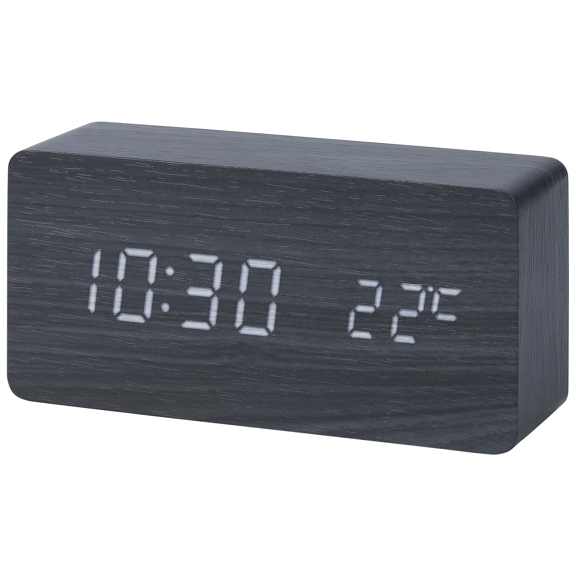 Unique Bargains Night Mode Wood Grain Design LED Alarm Clock Black 5.6"L x 1.6"W x 3.0"H