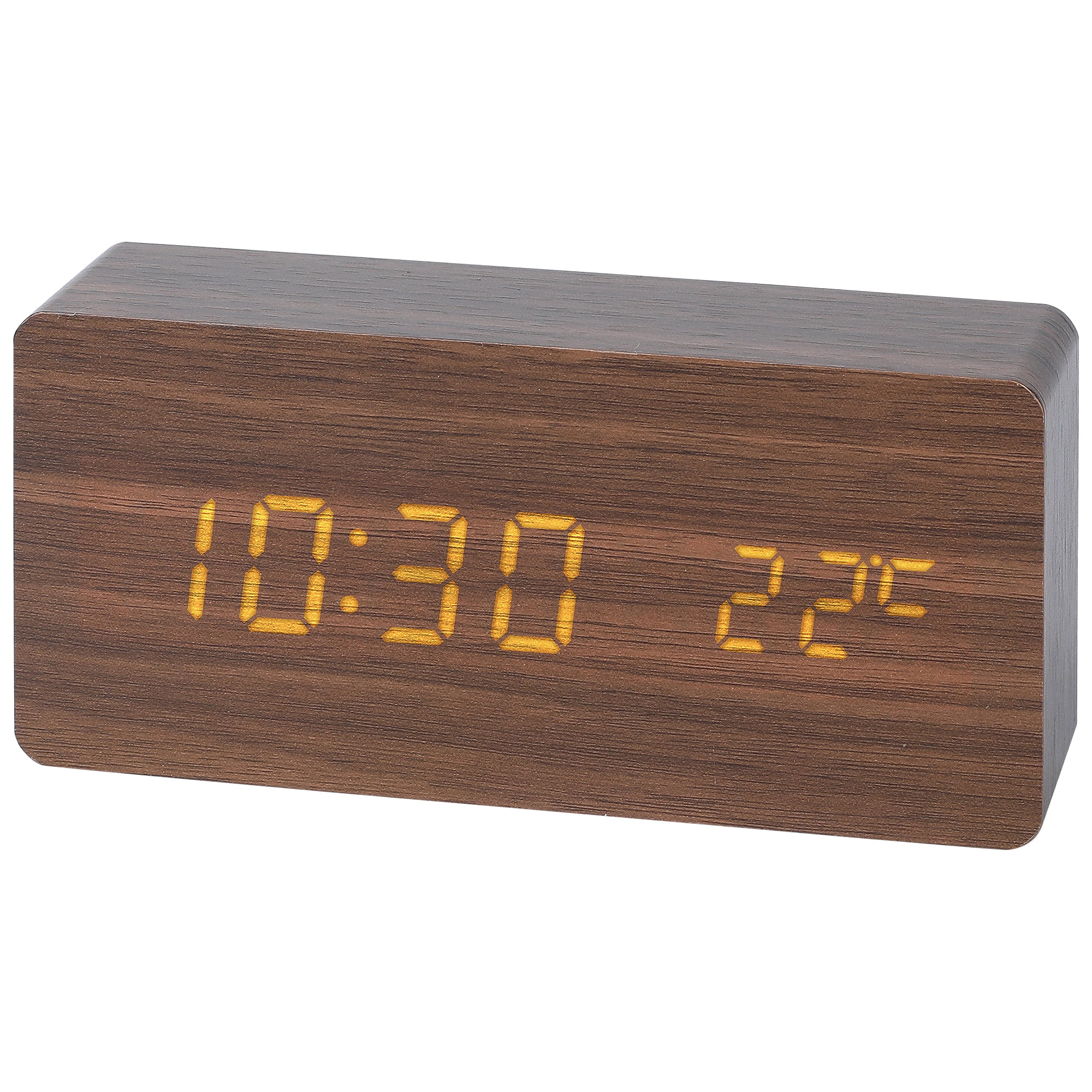 Unique Bargains Night Mode Wood Grain Design LED Alarm Clock Brown 5.6"L x 1.6"W x 3.0"H