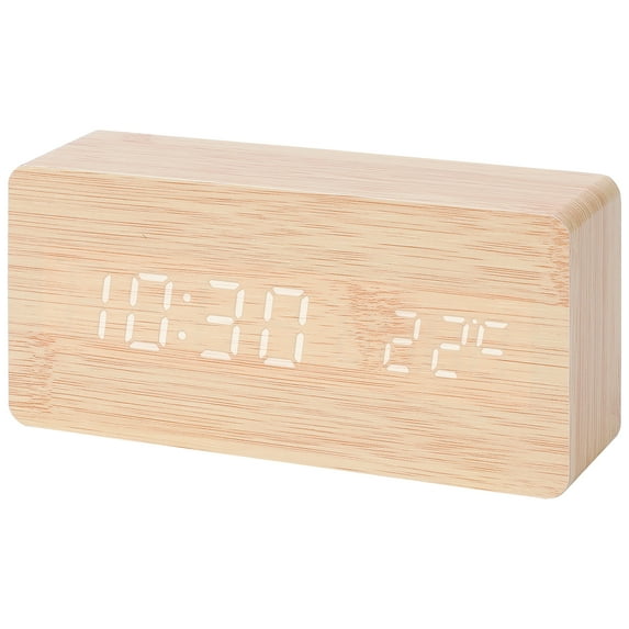 Unique Bargains Night Mode Wood Grain Design LED Alarm Clock Khaki 5.6"L x 1.6"W x 3.0"H